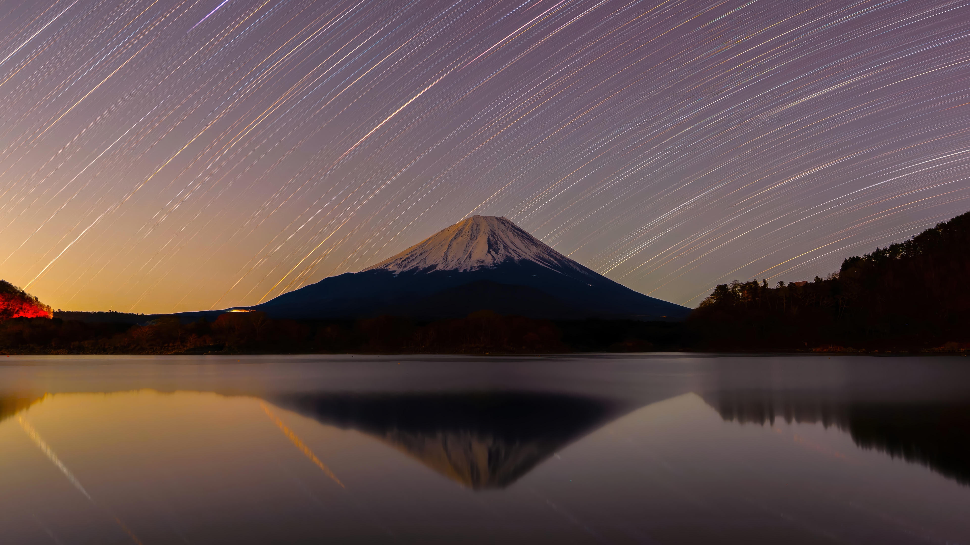 Mount Fuji at Night with Star Trails HD Wallpaper