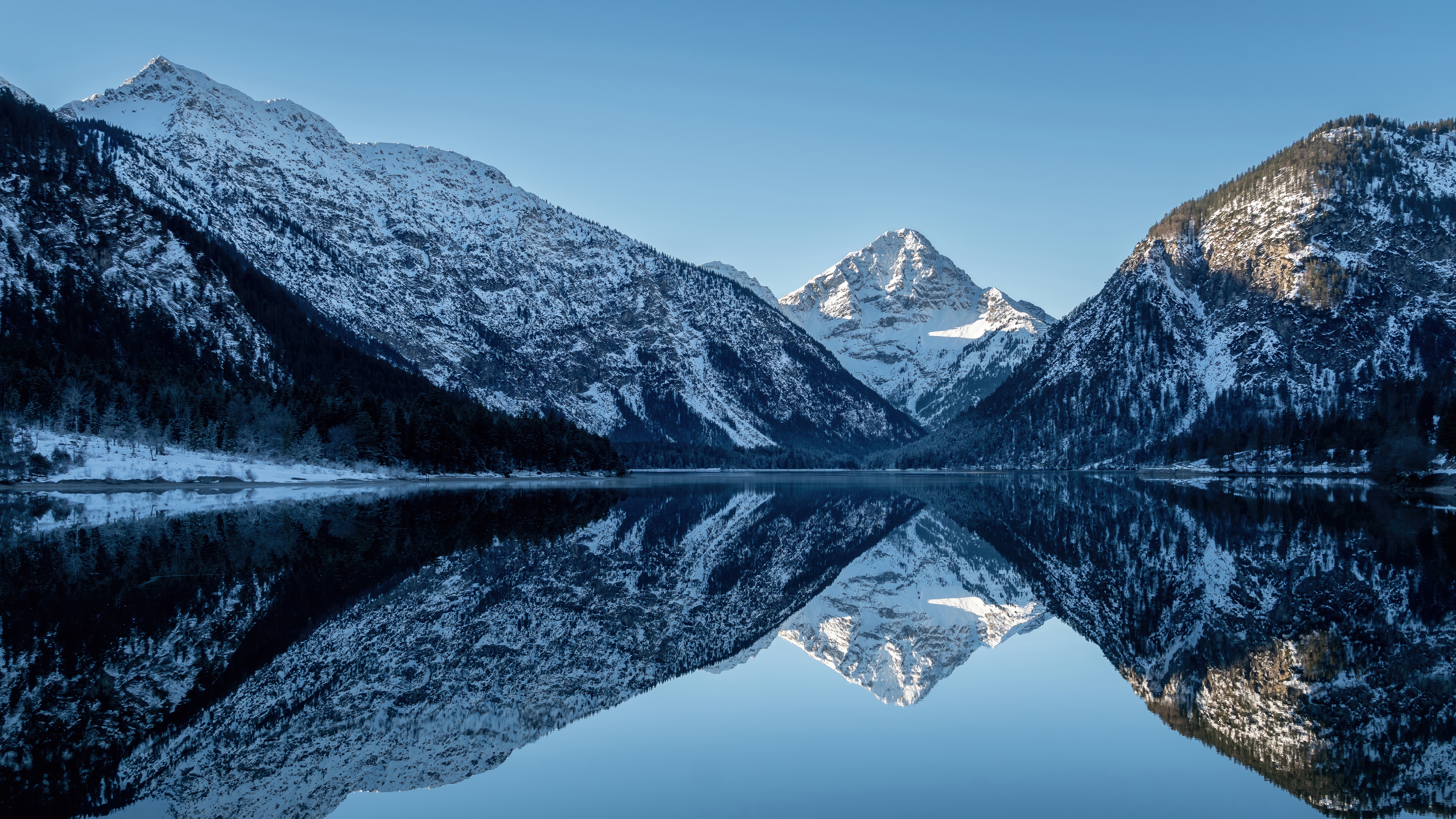 Snowy Mountains Reflected in a Lake 4K HD Wallpaper
