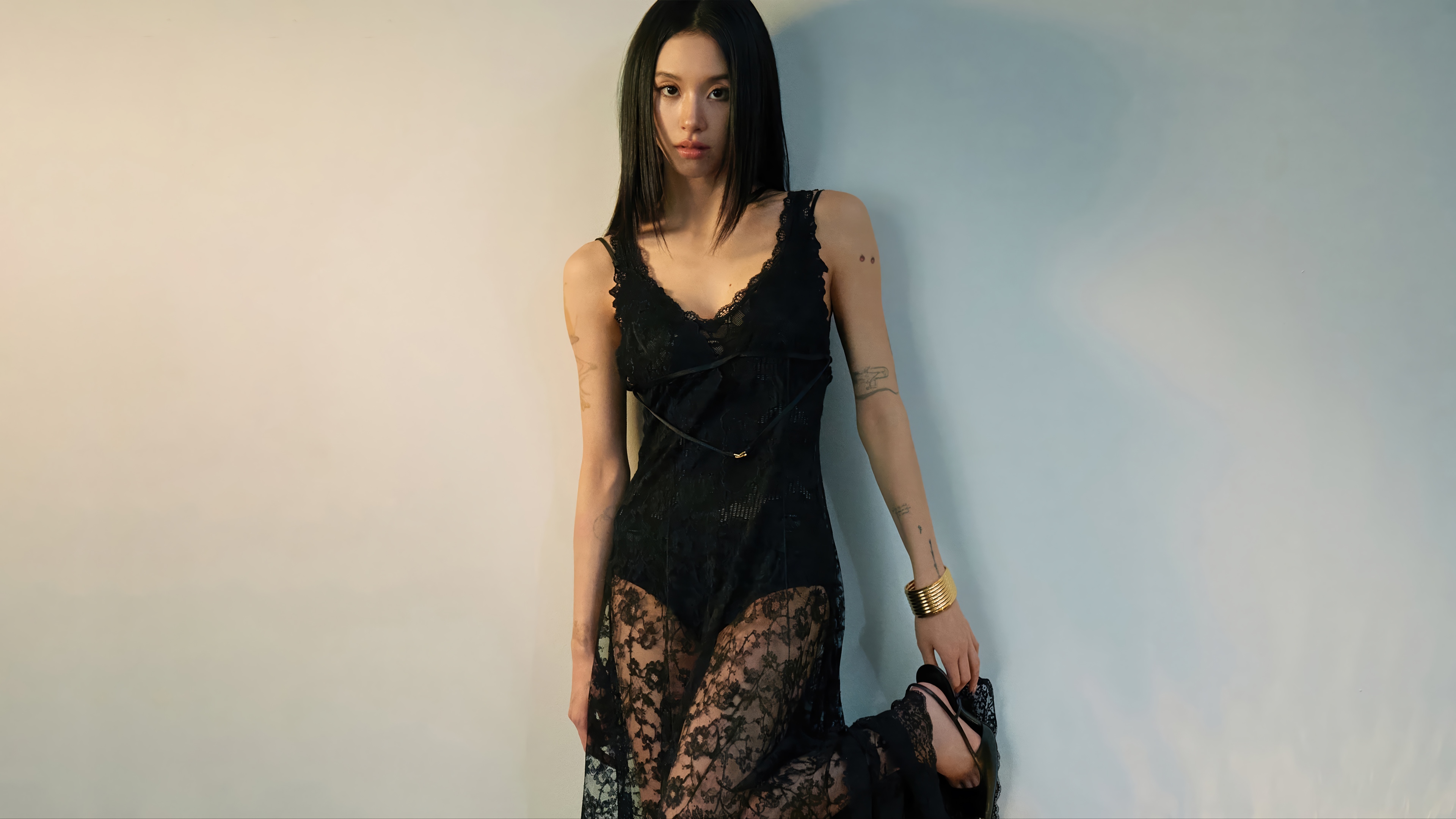 Chaeyoung in a black lace dress HD Wallpaper