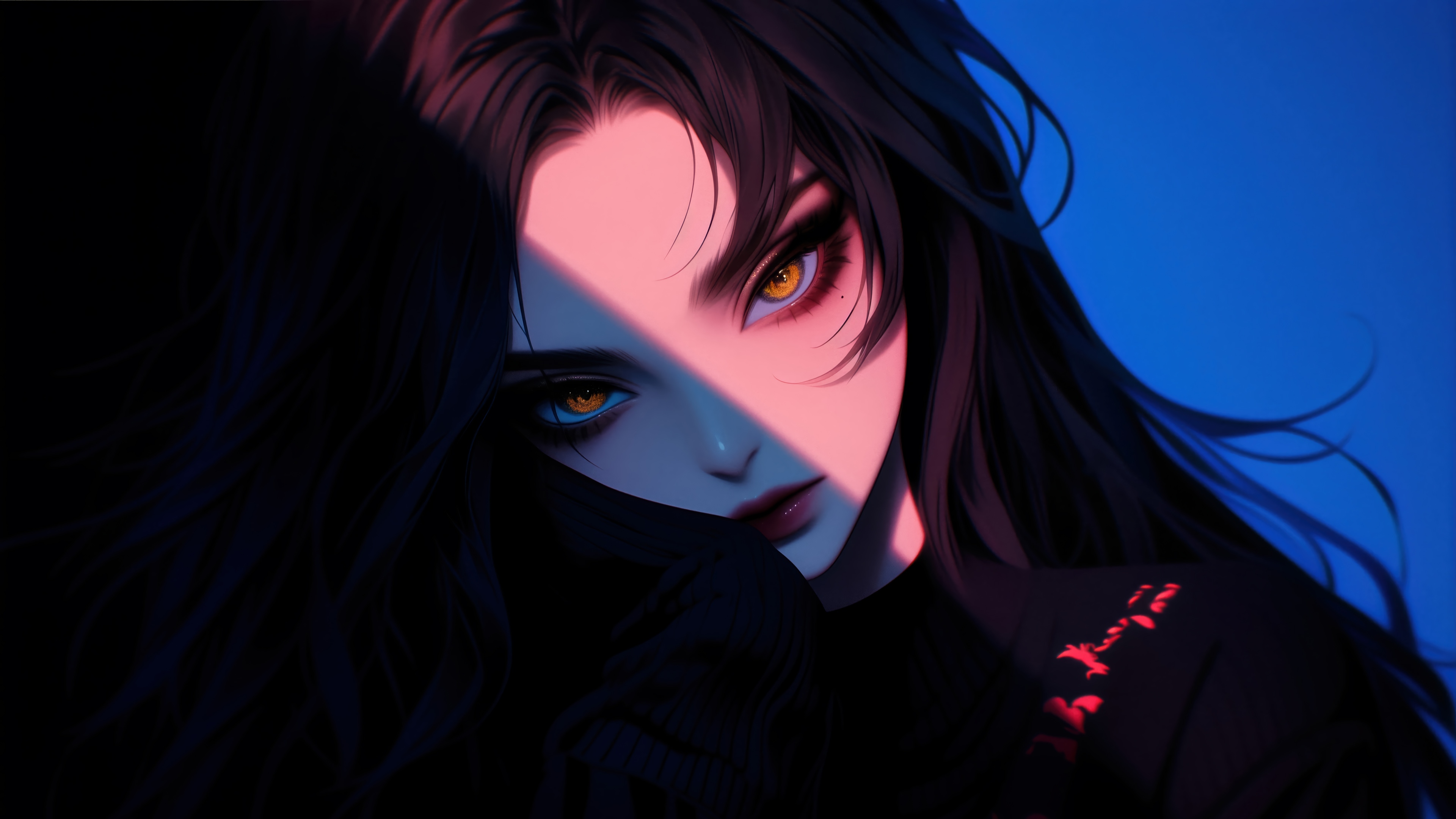 Anime Girl with Brunette Hair and Yellow Eyes HD Wallpaper