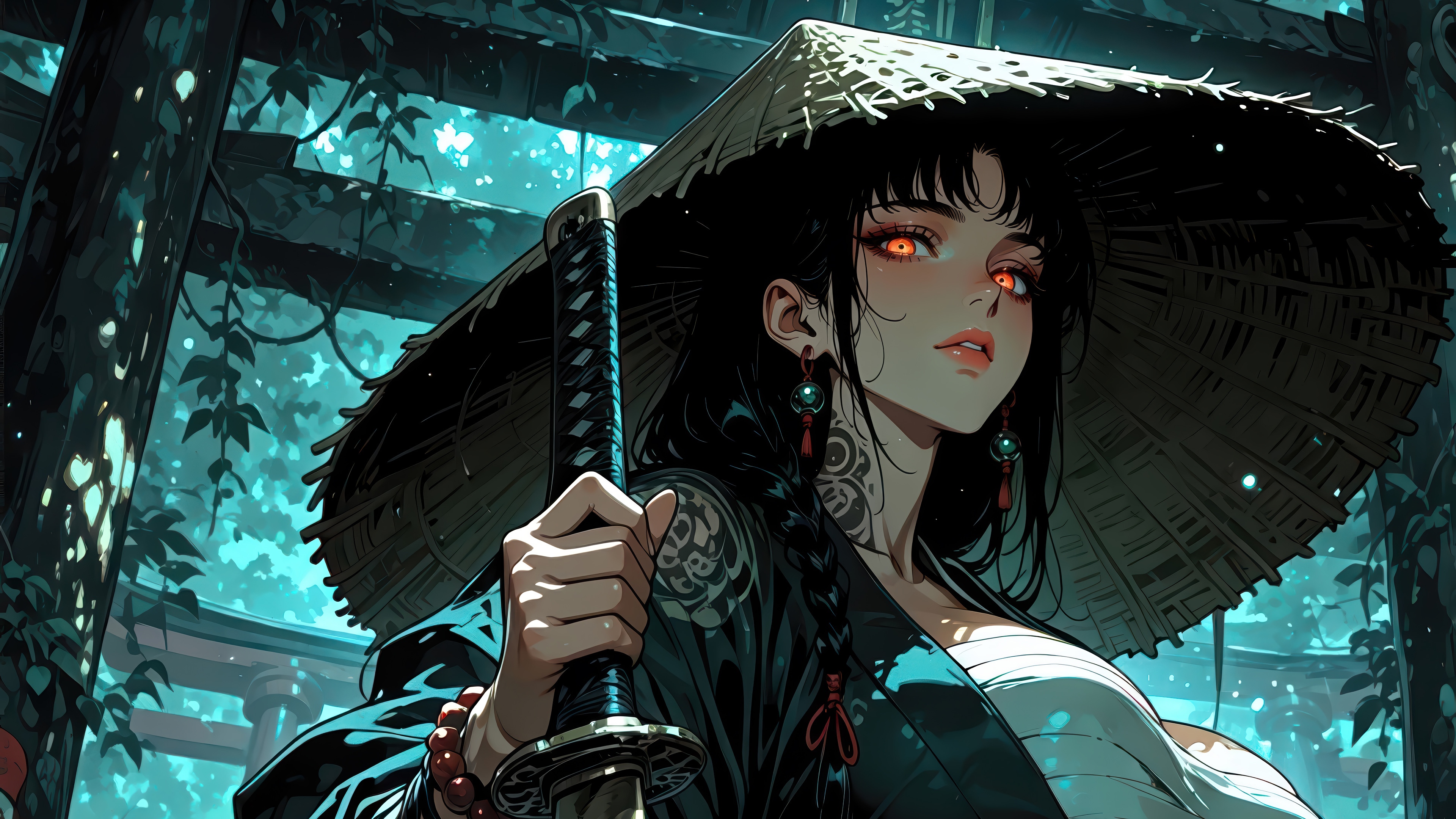 Samurai Warrior Girl with Katana in 4K HD Wallpaper
