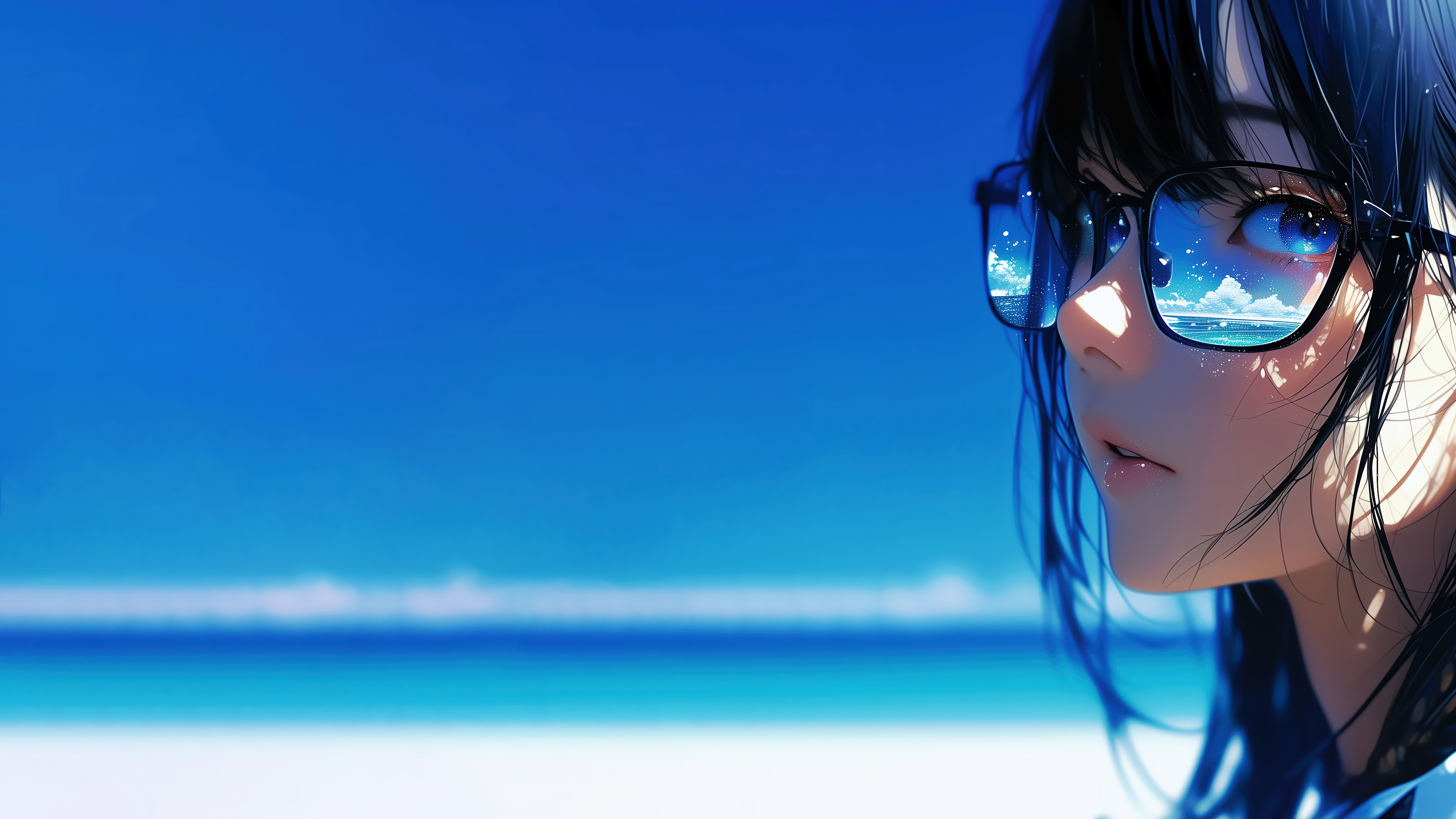 Anime Girl with Sunglasses at the Beach 4K HD Wallpaper