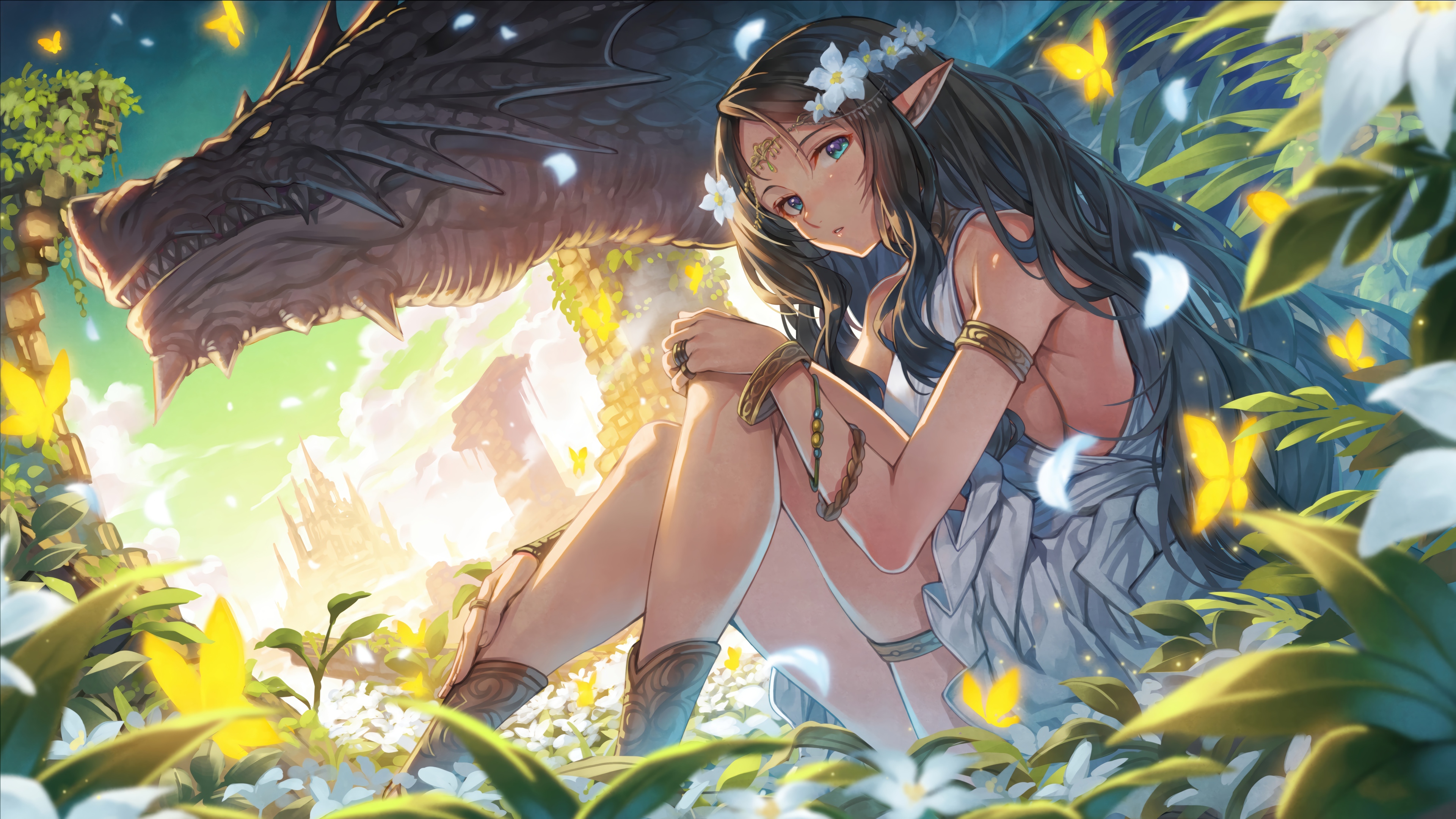 Anime Girl with Dragon in Fantasy Landscape 4K HD Wallpaper