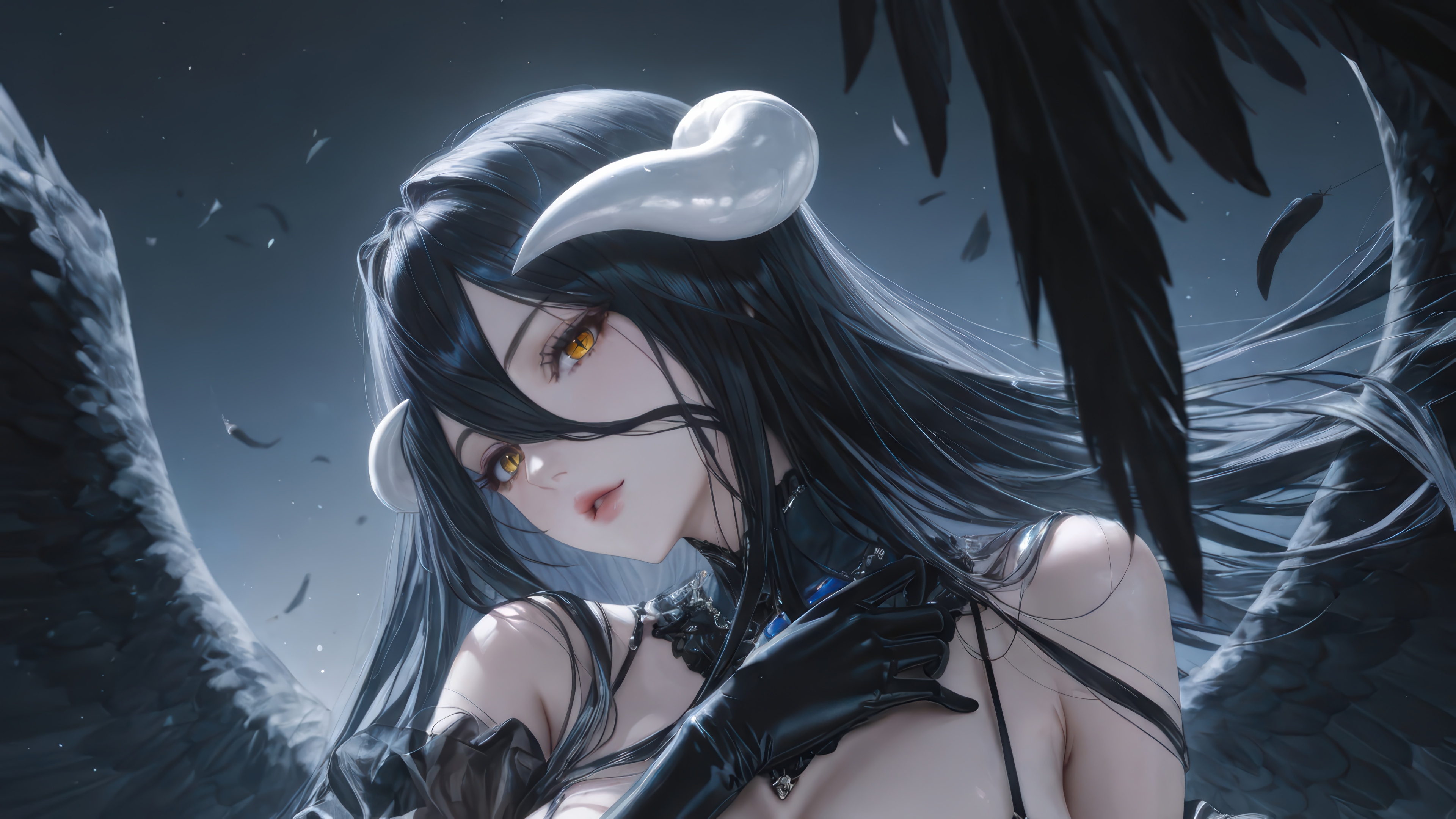 Albedo from Overlord with black wings and horns HD Wallpaper