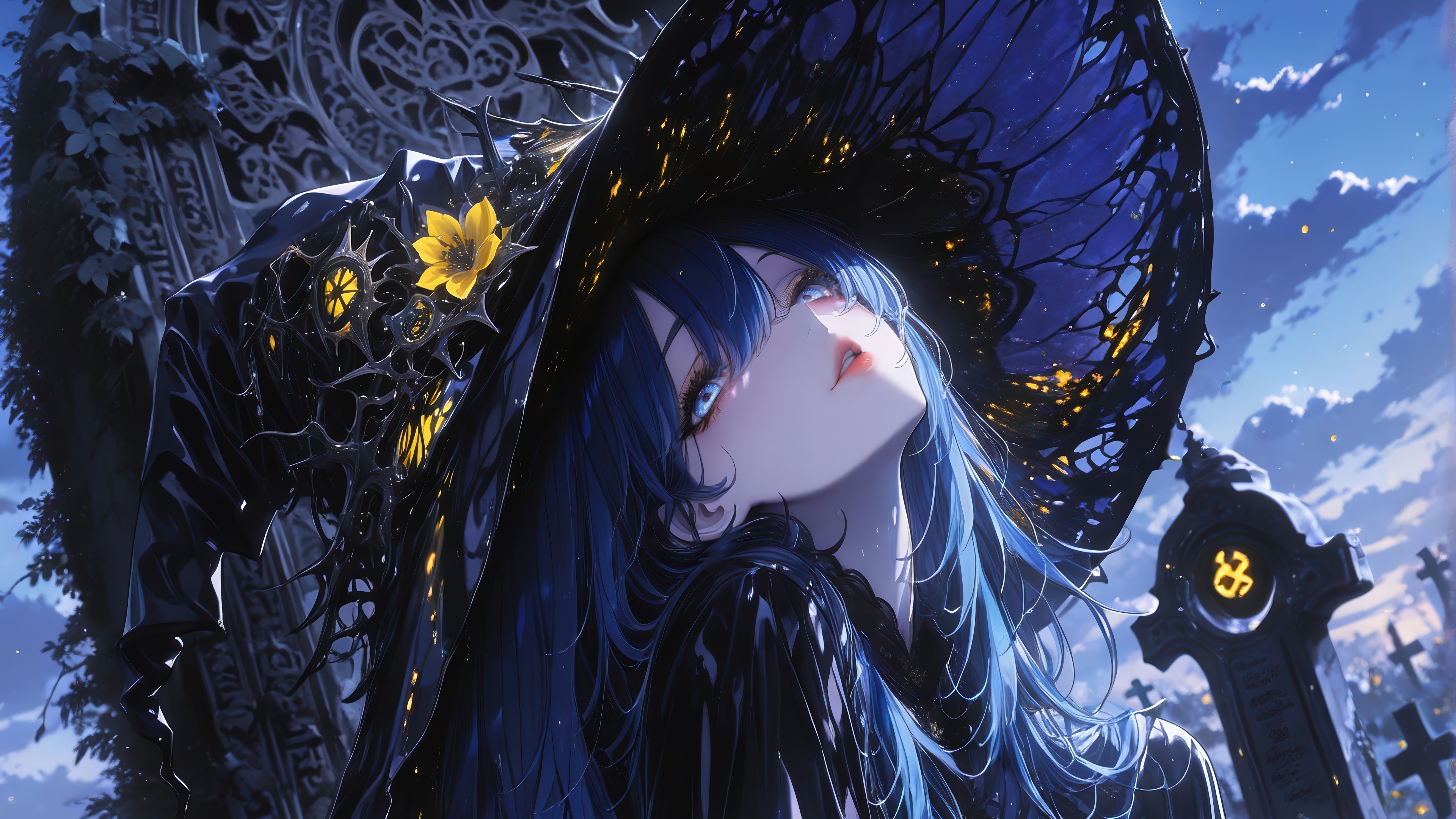 Anime Witch in a Graveyard 4K HD Wallpaper