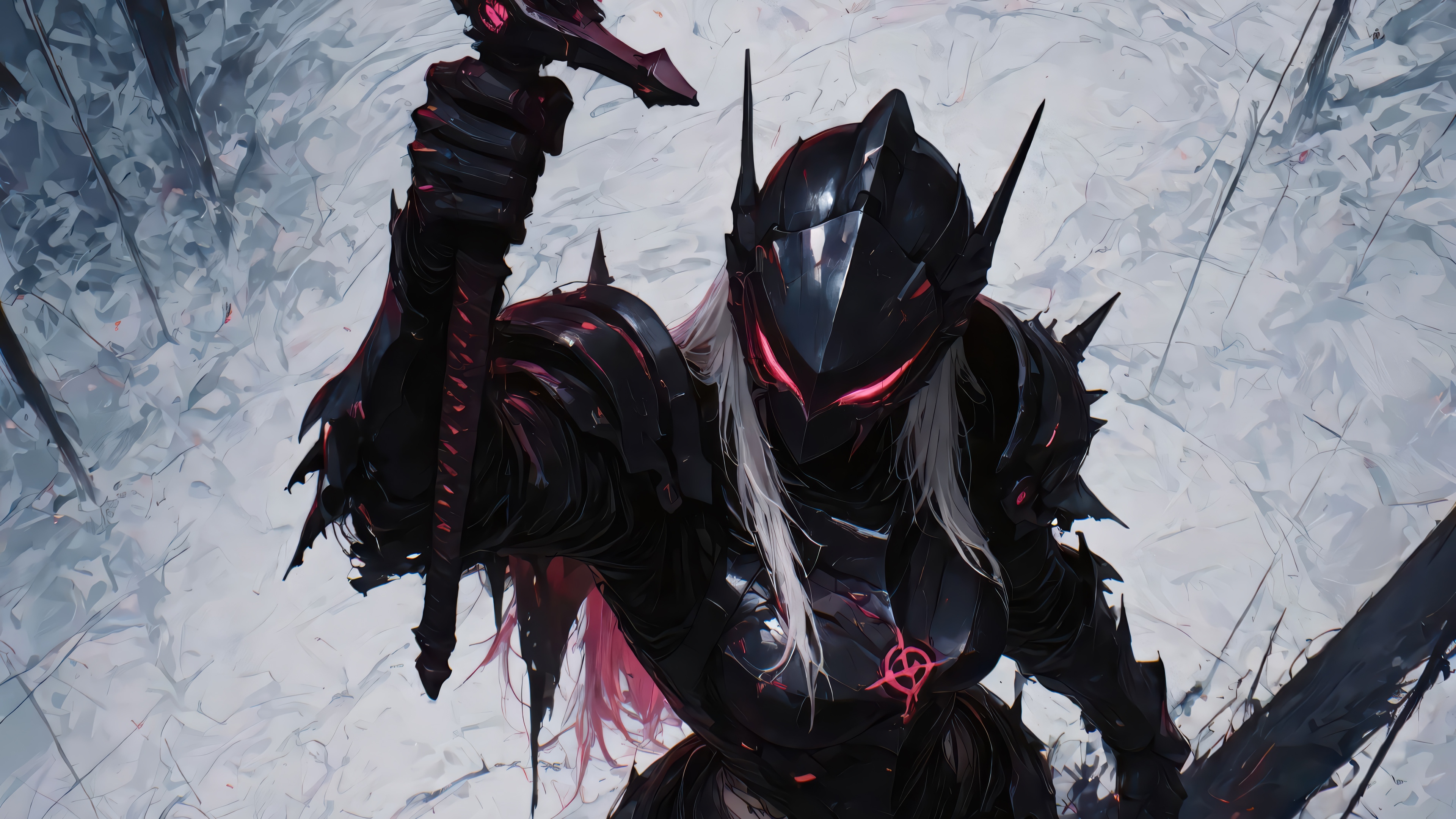Fantasy Warrior Girl with Sword in Black Armor 4K HD Wallpaper