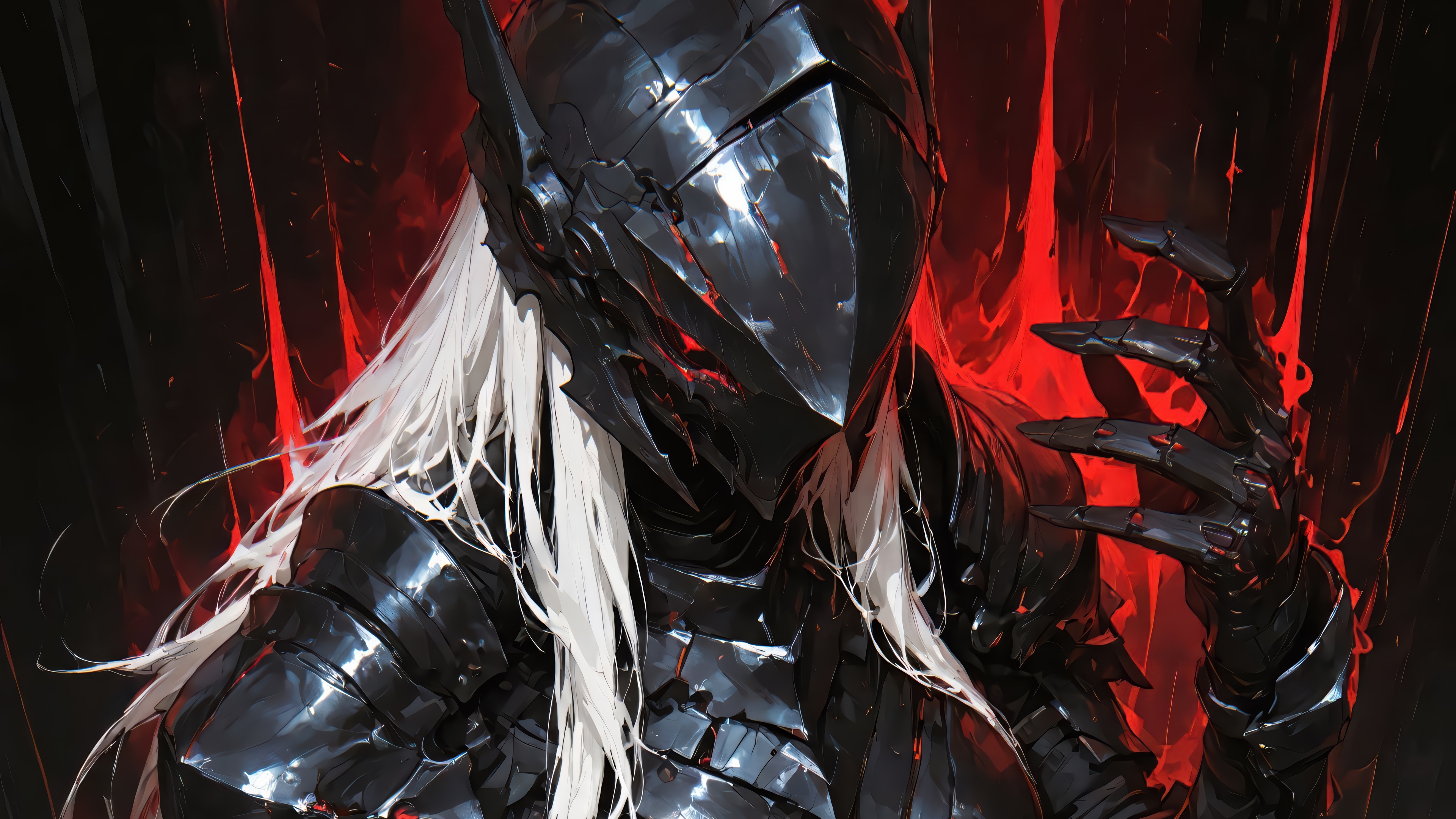 Fantasy Warrior in Black Armor with White Hair 4K HD Wallpaper