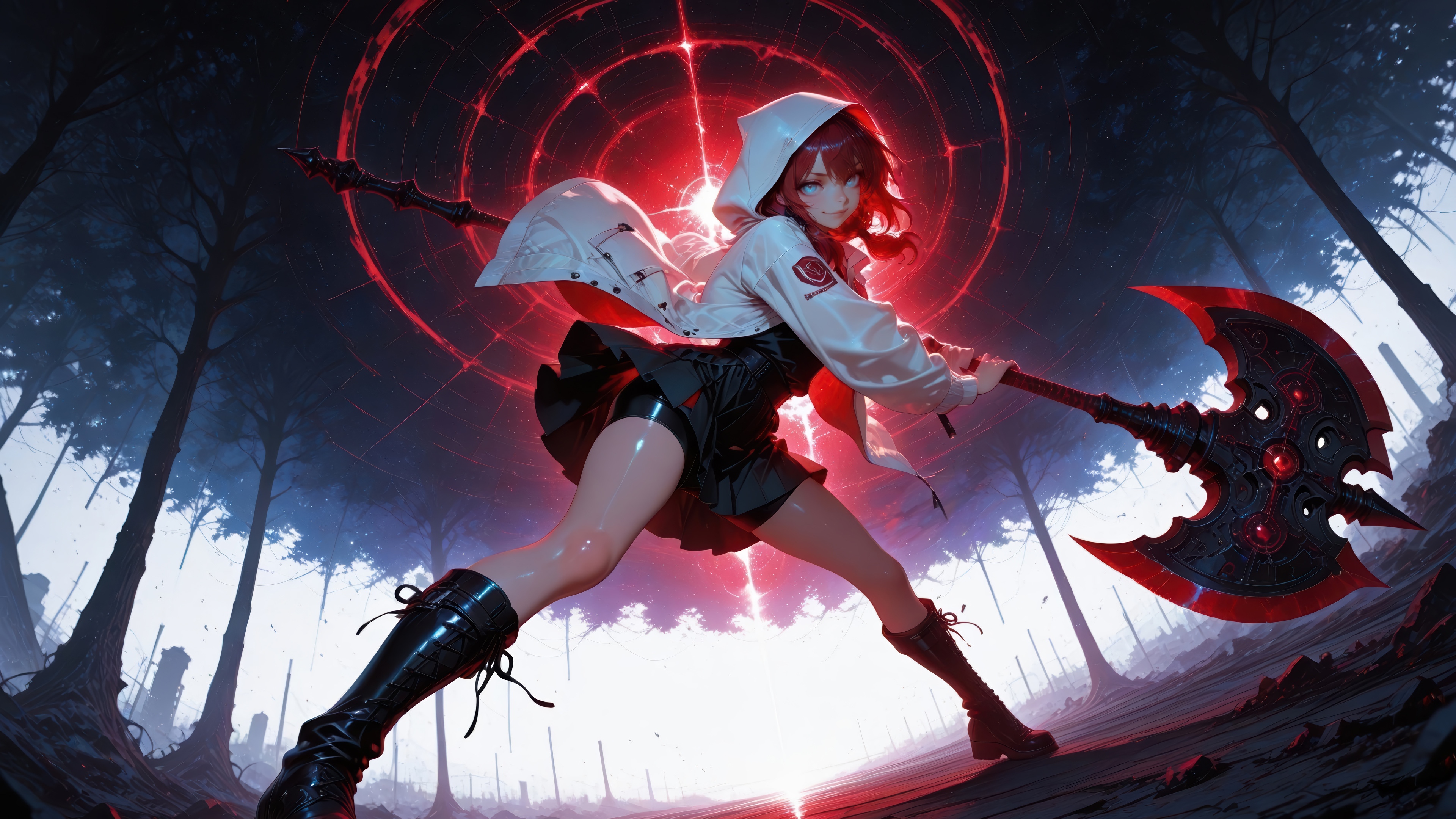 Anime Warrior Girl with Axe in Forest HD Wallpaper