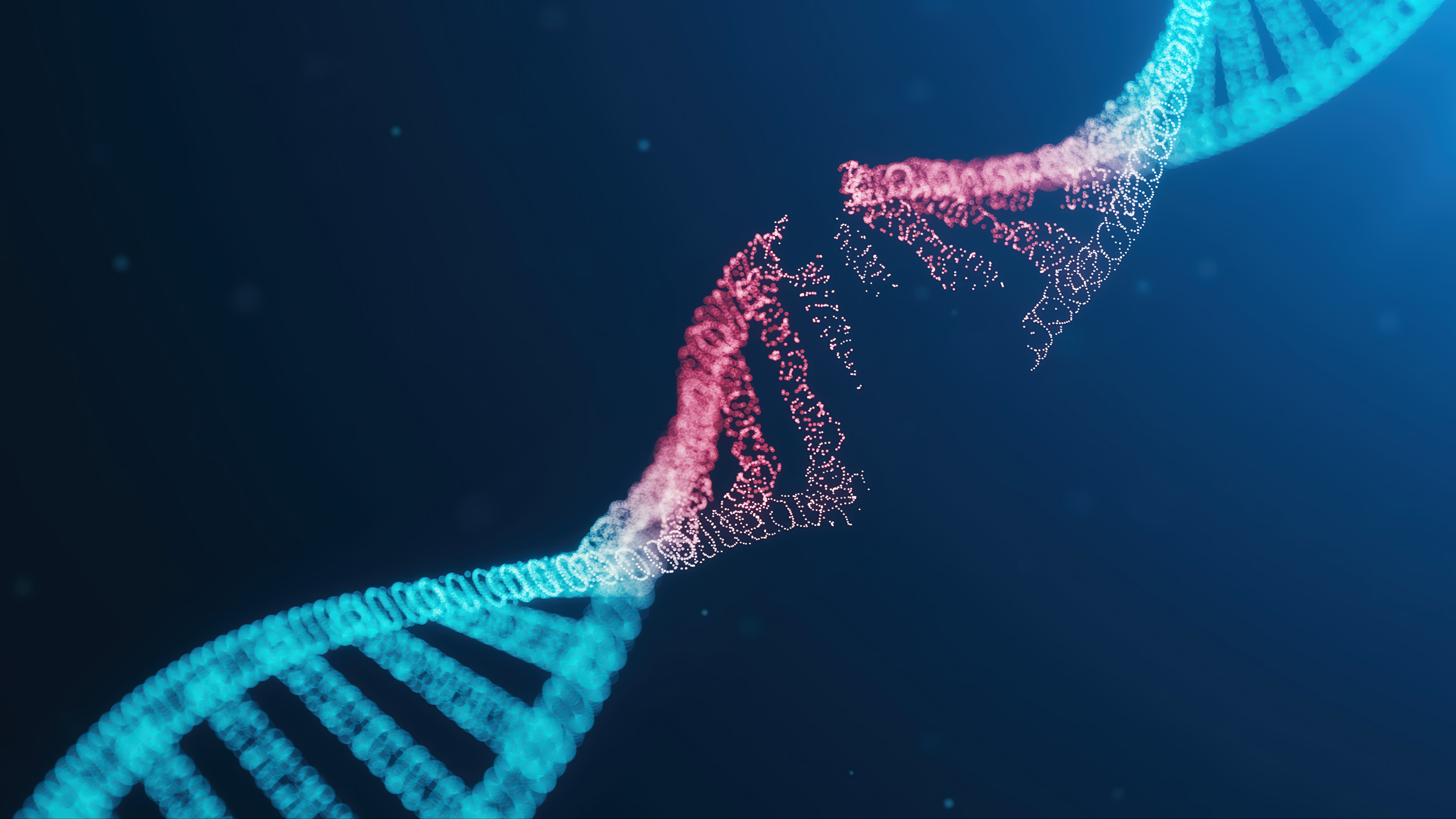DNA strand breaking apart in 4K HD Wallpaper