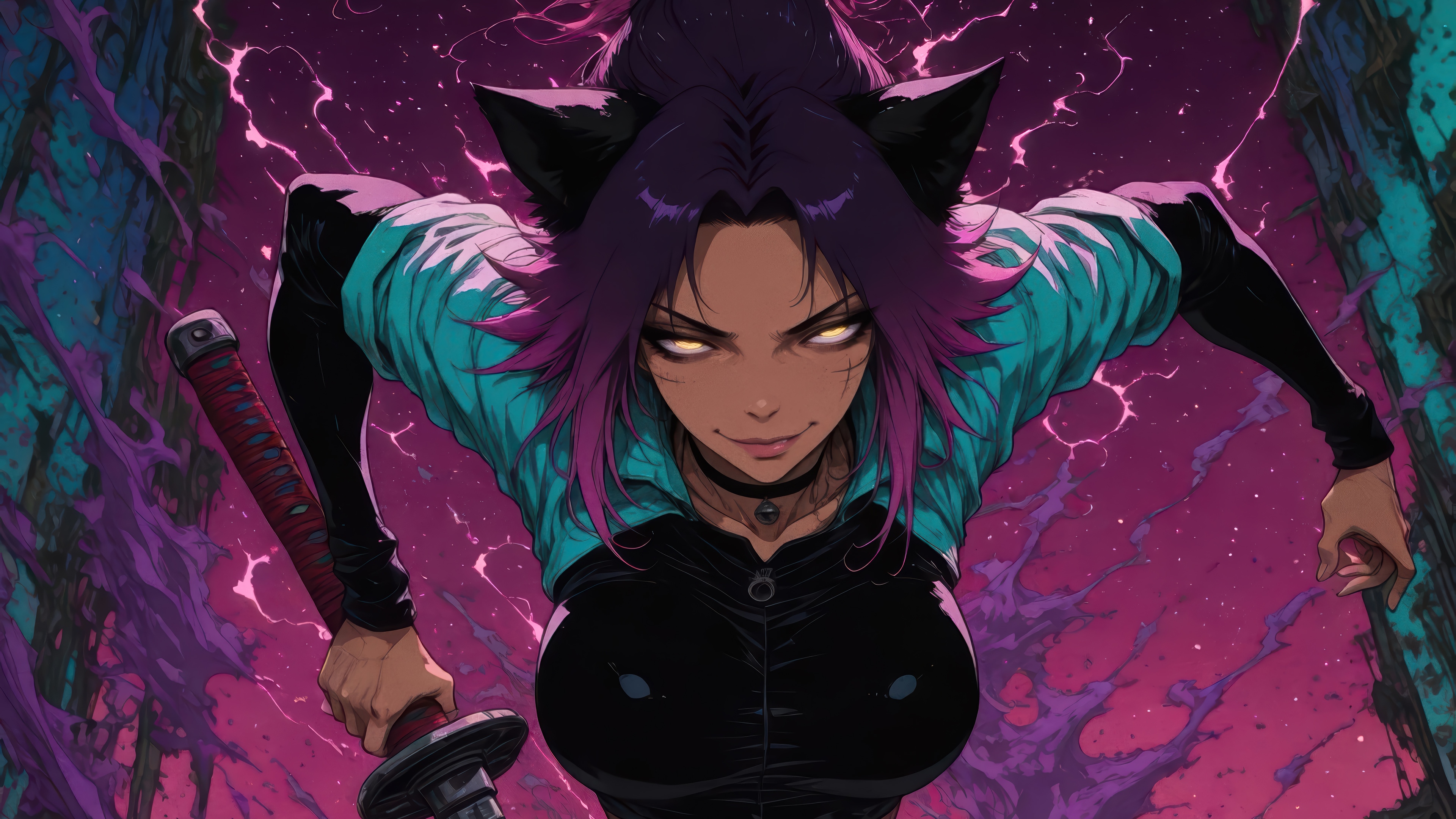 Anime Cat Girl with Katana in 4K HD Wallpaper