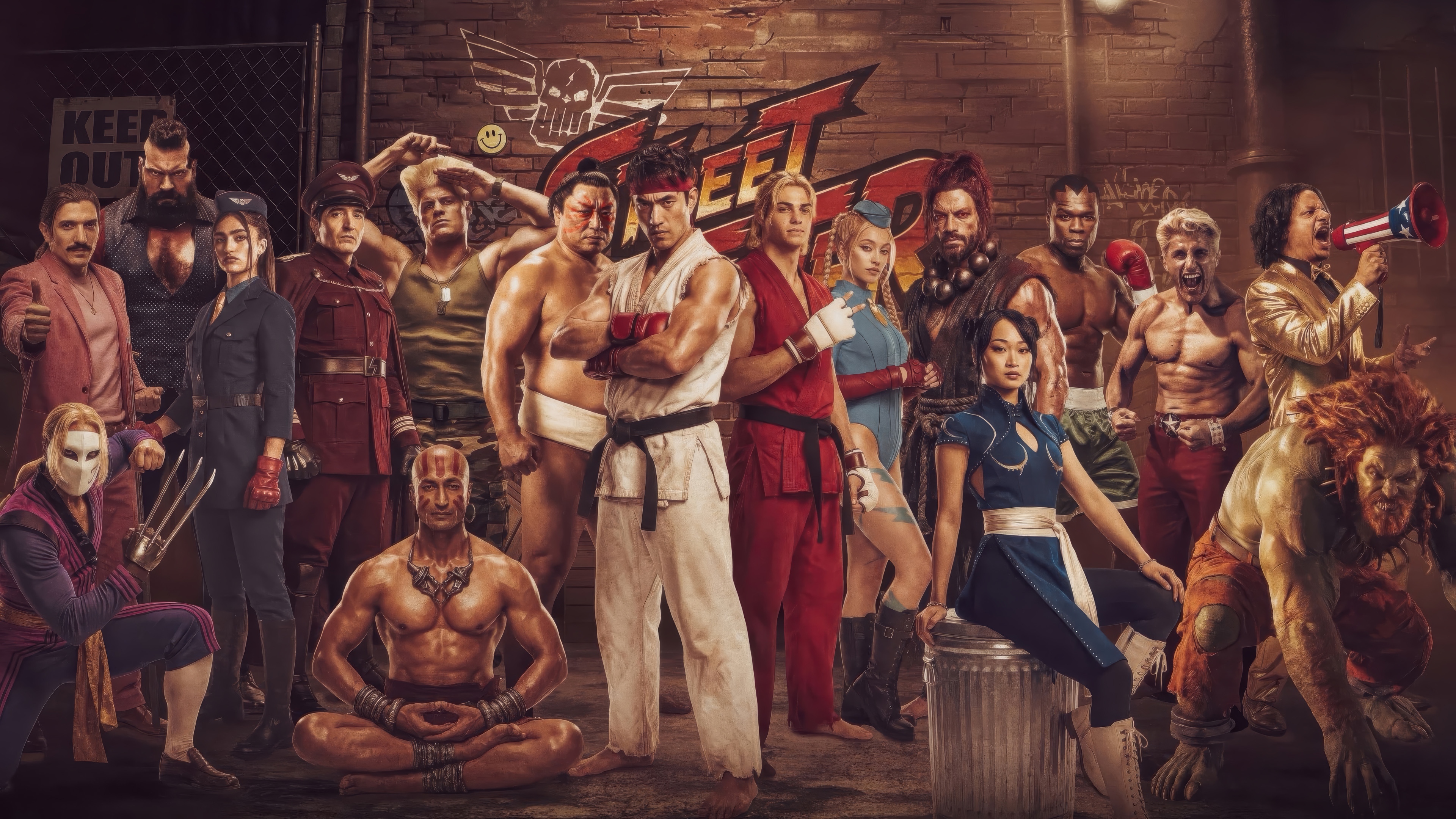 Street Fighter Characters Posed in Front of Graffiti Wall 4K HD Wallpaper
