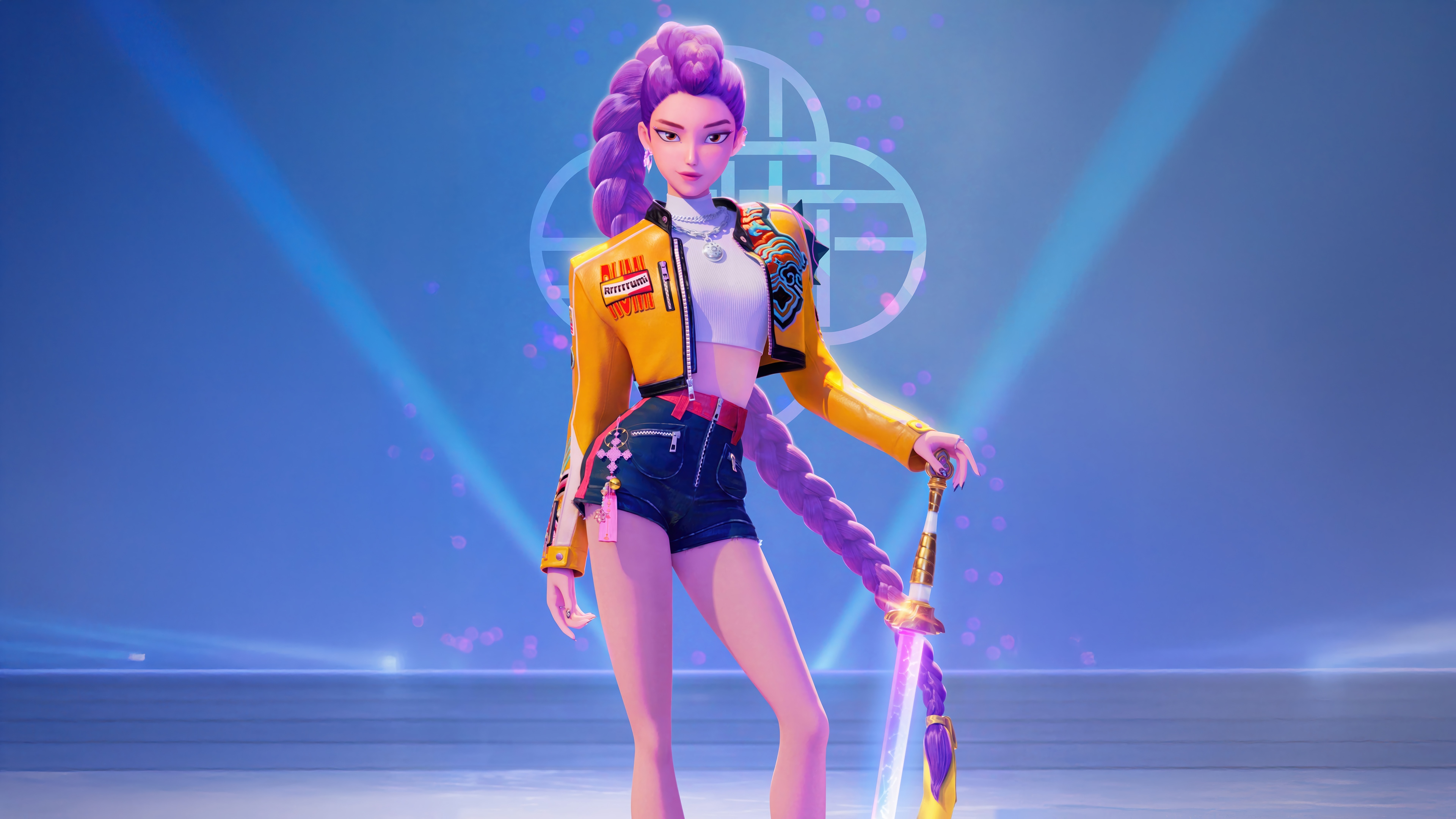 Rumi from KPop Demon Hunters holding a sword HD Wallpaper