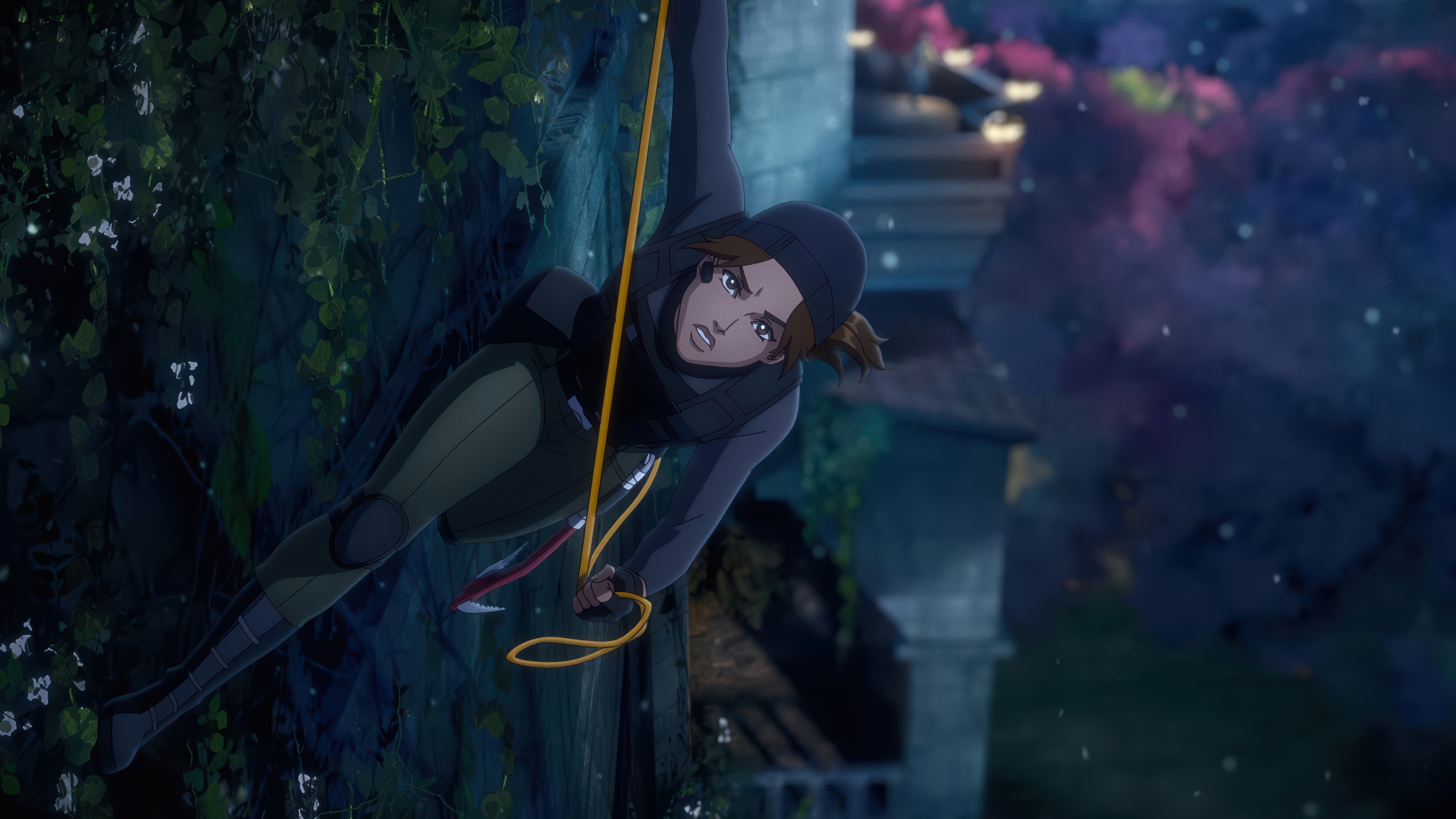 Lara Croft climbing a wall in 4K HD Wallpaper