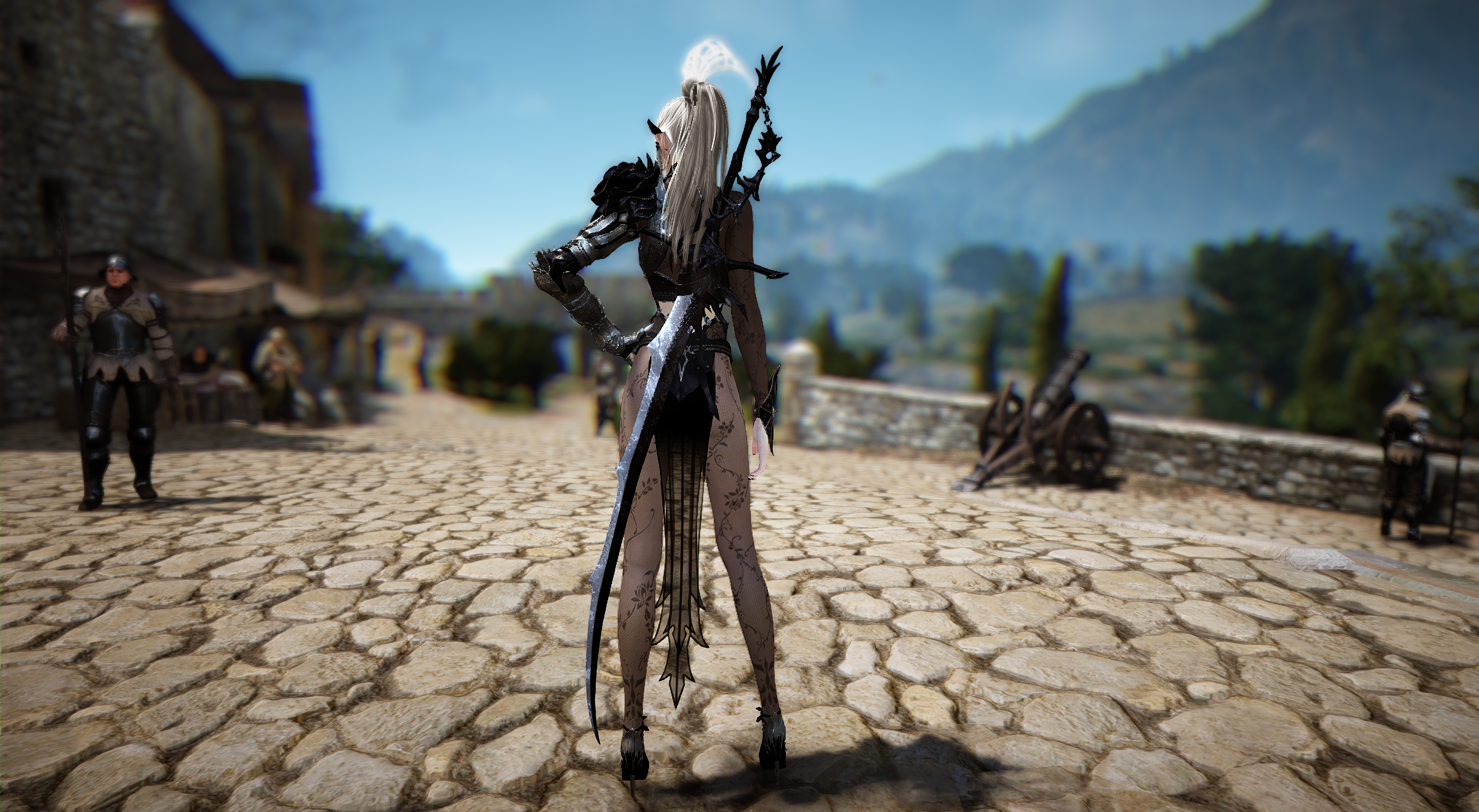 Woman with white hair and long sword in Black Desert Online HD Wallpaper
