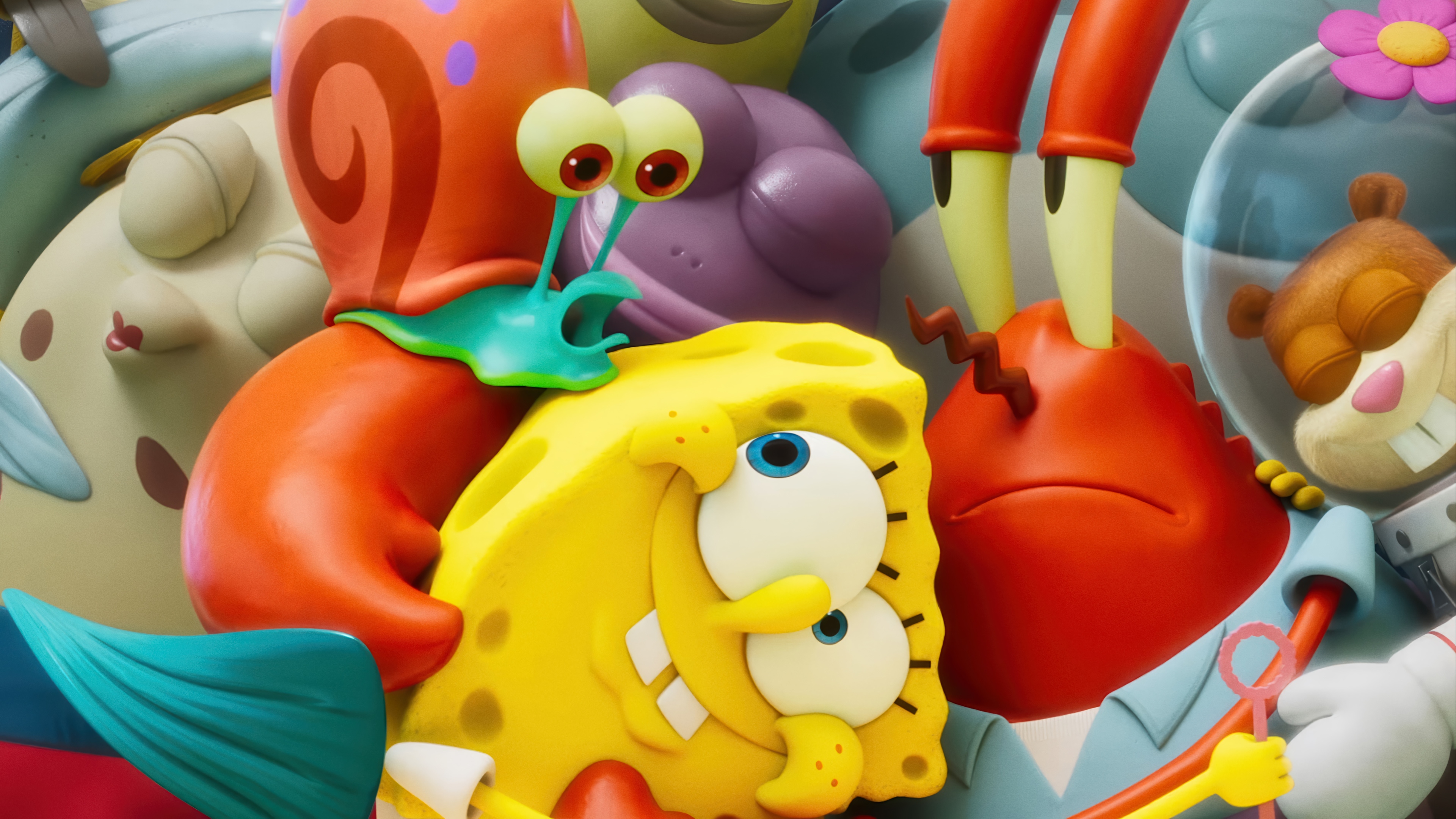SpongeBob SquarePants, Gary, Mr. Krabs, and Sandy Cheeks 4K HD Wallpaper