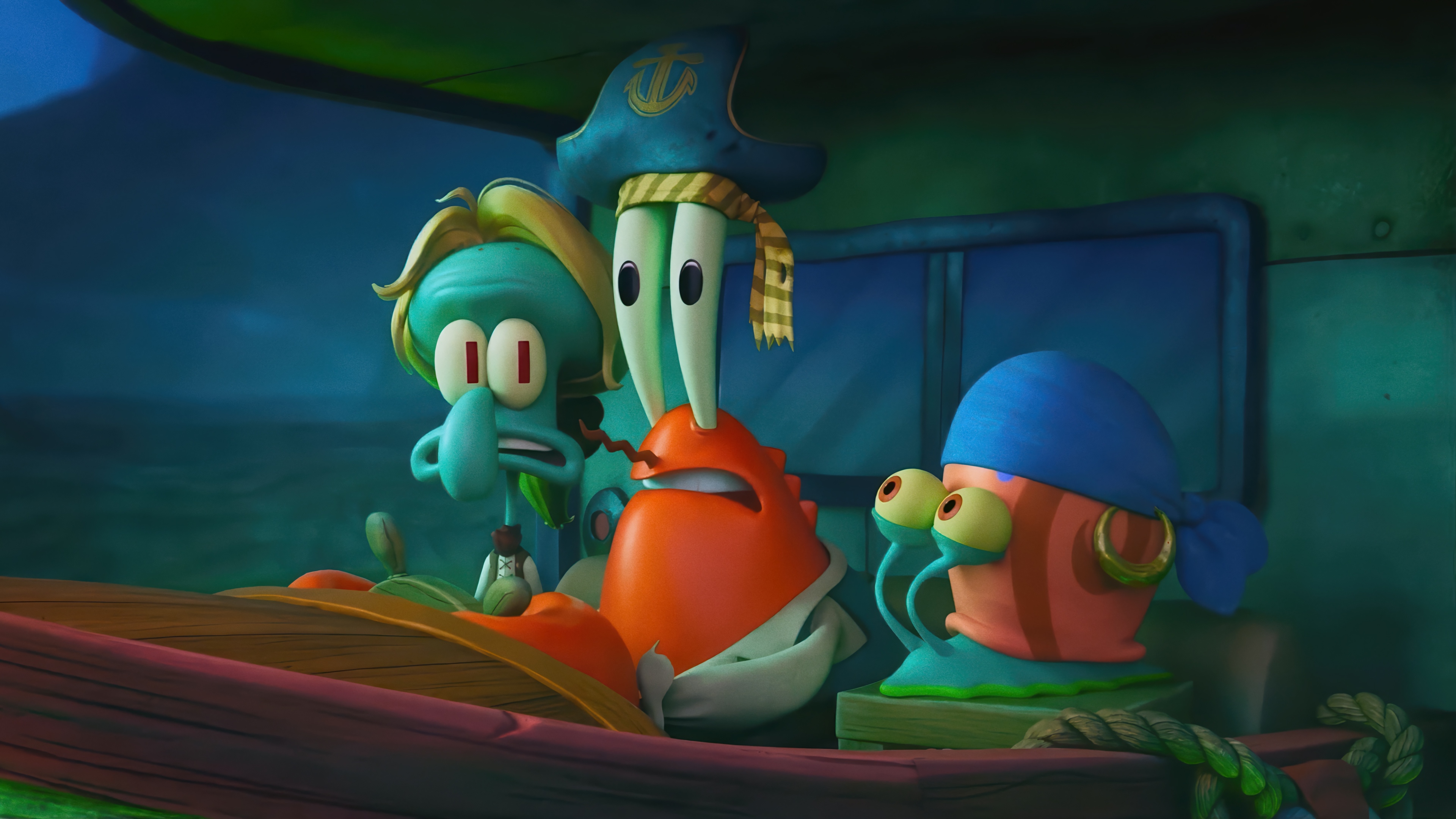 Mr. Krabs, Squidward, and Gary the Snail in 4K HD Wallpaper