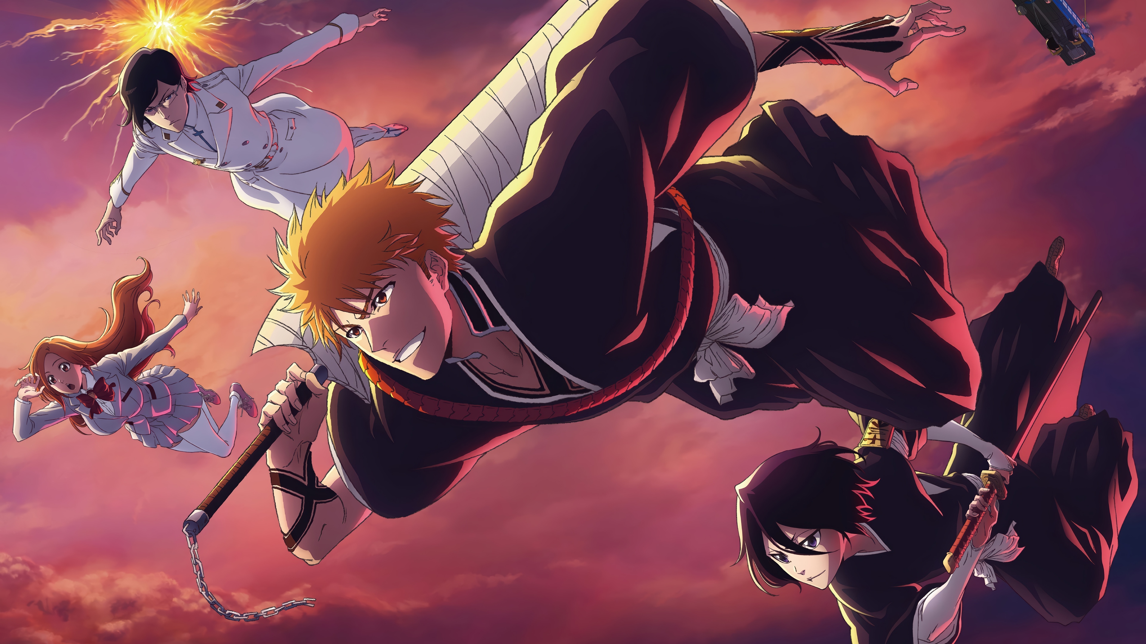 Bleach Anime Characters Flying in 4K HD Wallpaper