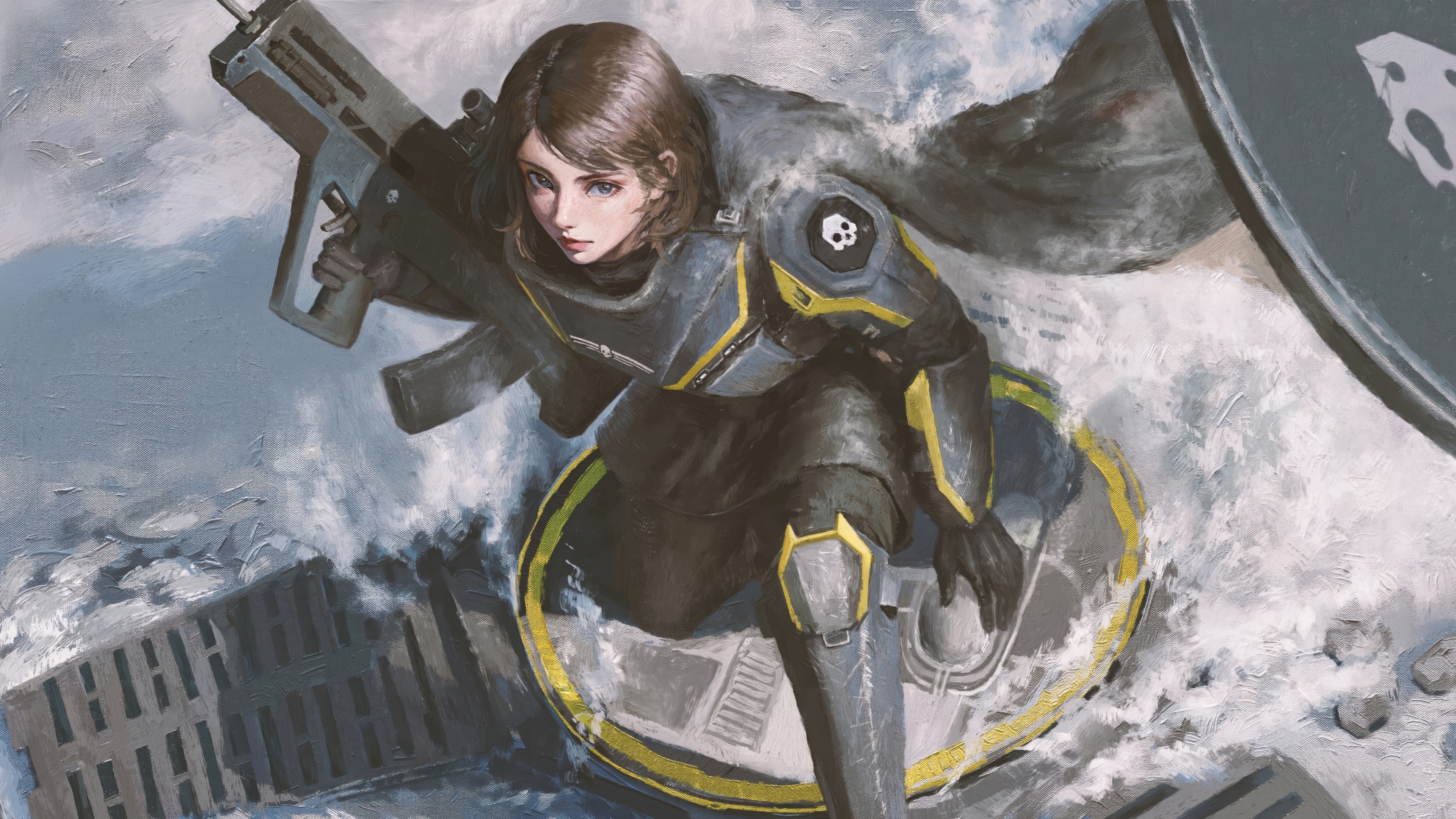 Girl in armor with a rifle in 4K HD Wallpaper