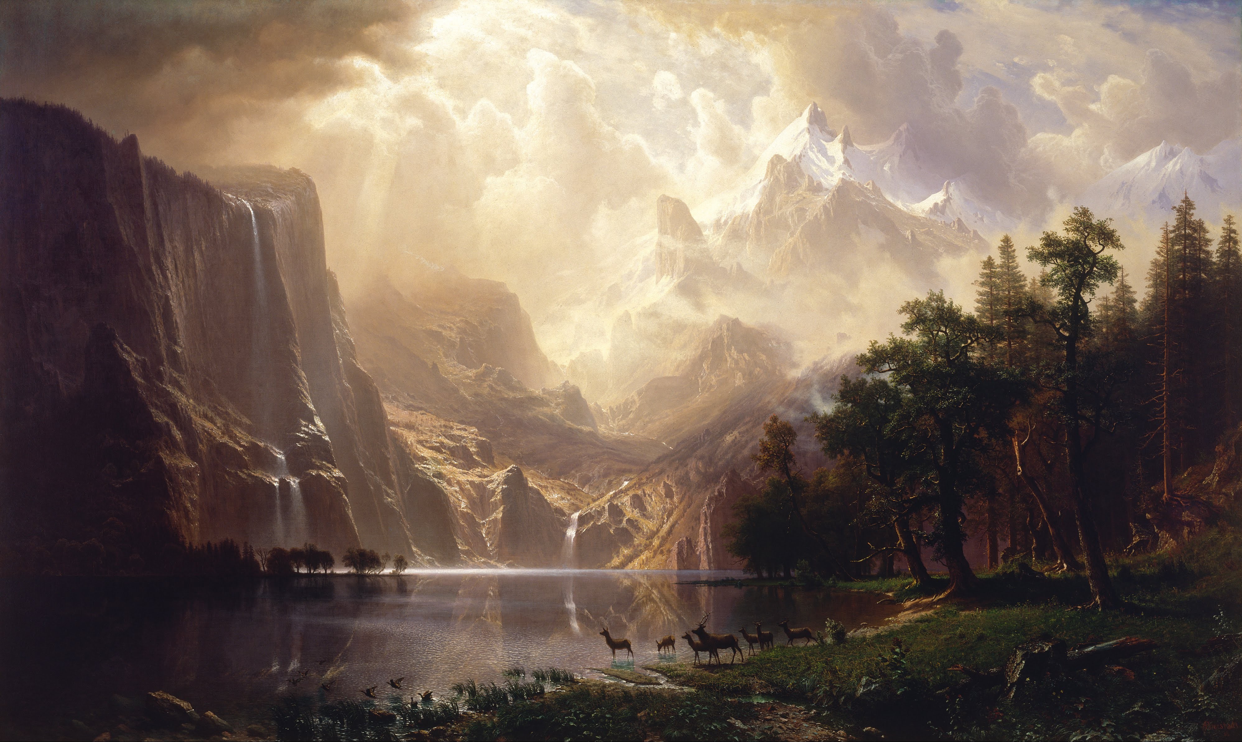 Among the Sierra Nevada Mountains by Albert Bierstadt HD Wallpaper