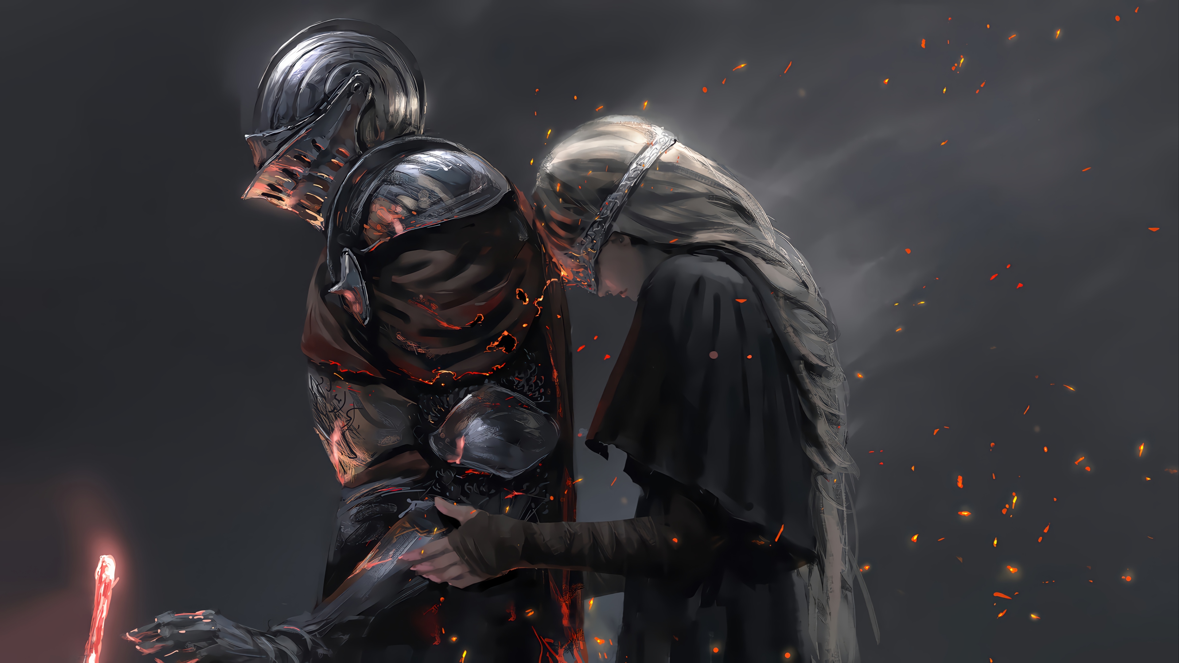 Dark Souls Knight and Woman with Fire HD Wallpaper