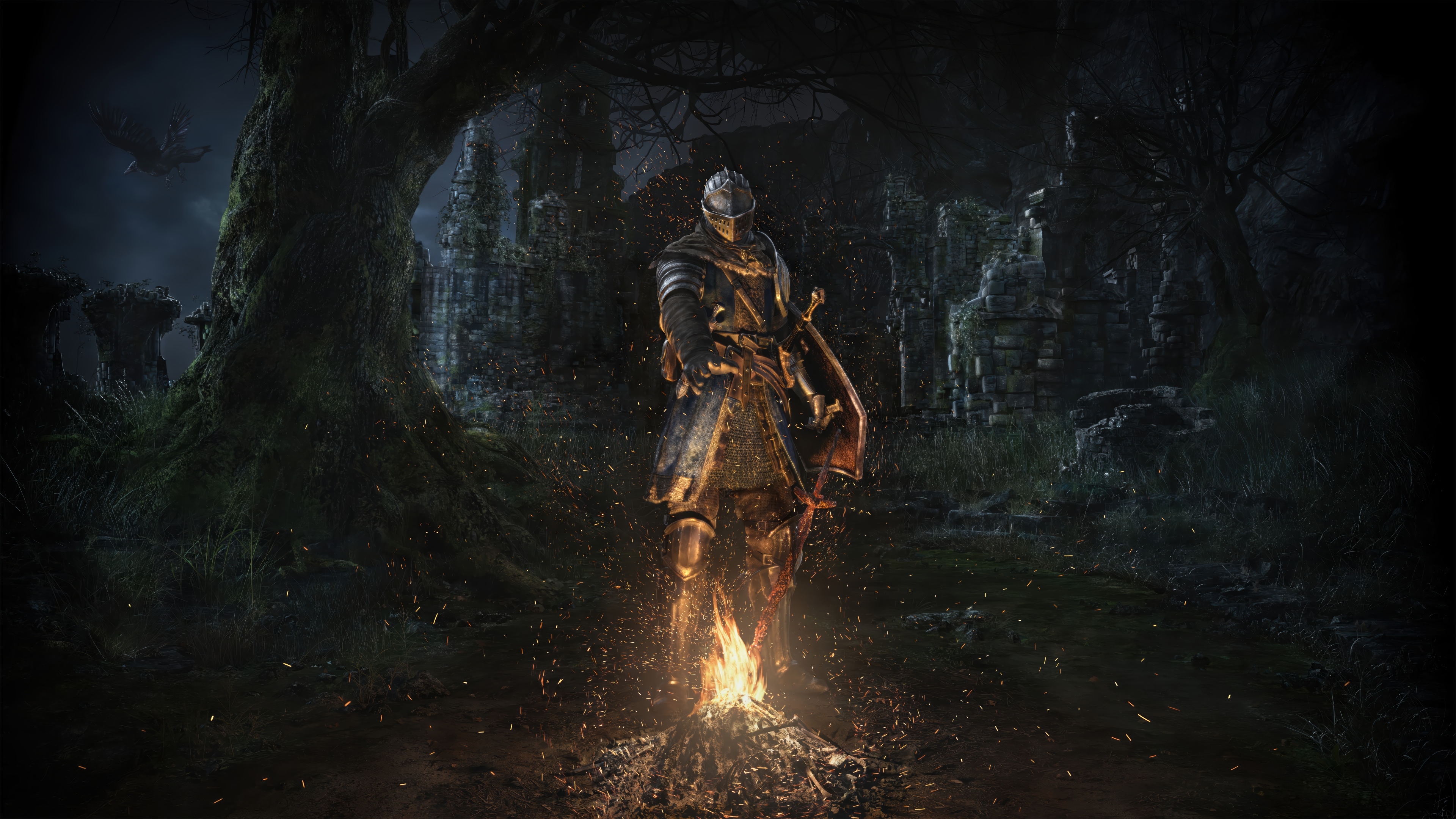 Dark Souls Knight by a Bonfire 4K HD Wallpaper