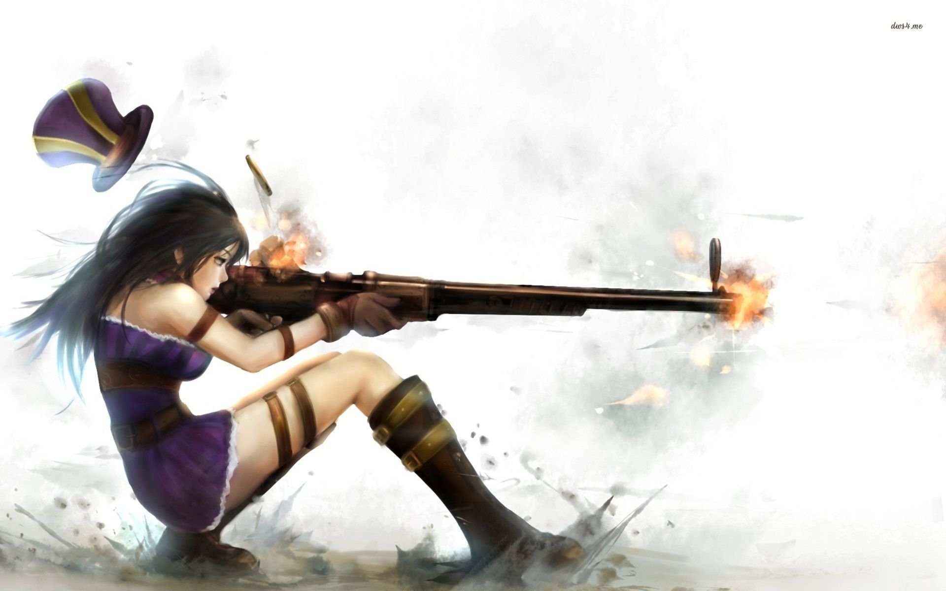 Caitlyn from League of Legends firing a rifle HD Wallpaper