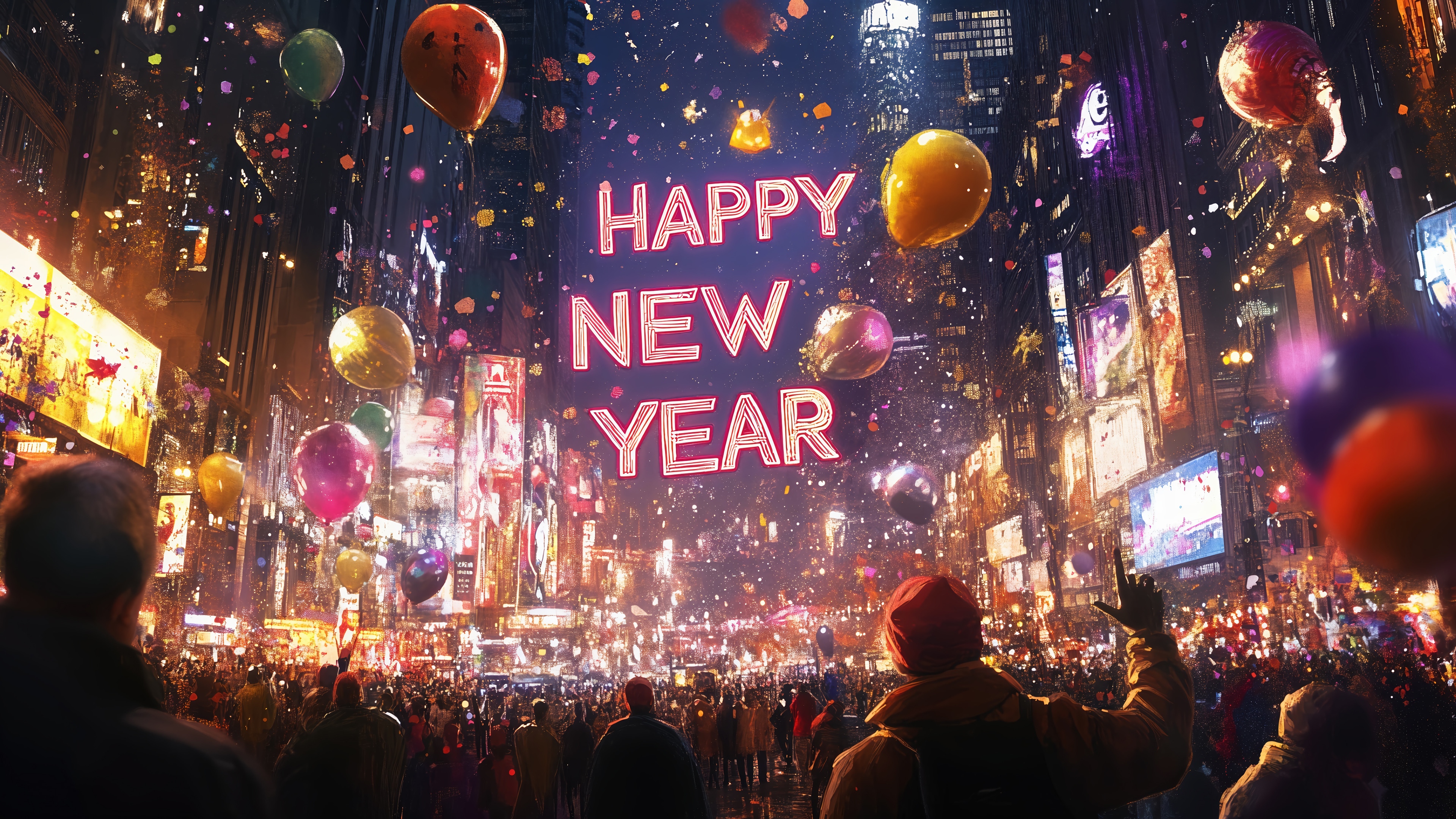 Happy New Year Celebration in City 4K HD Wallpaper