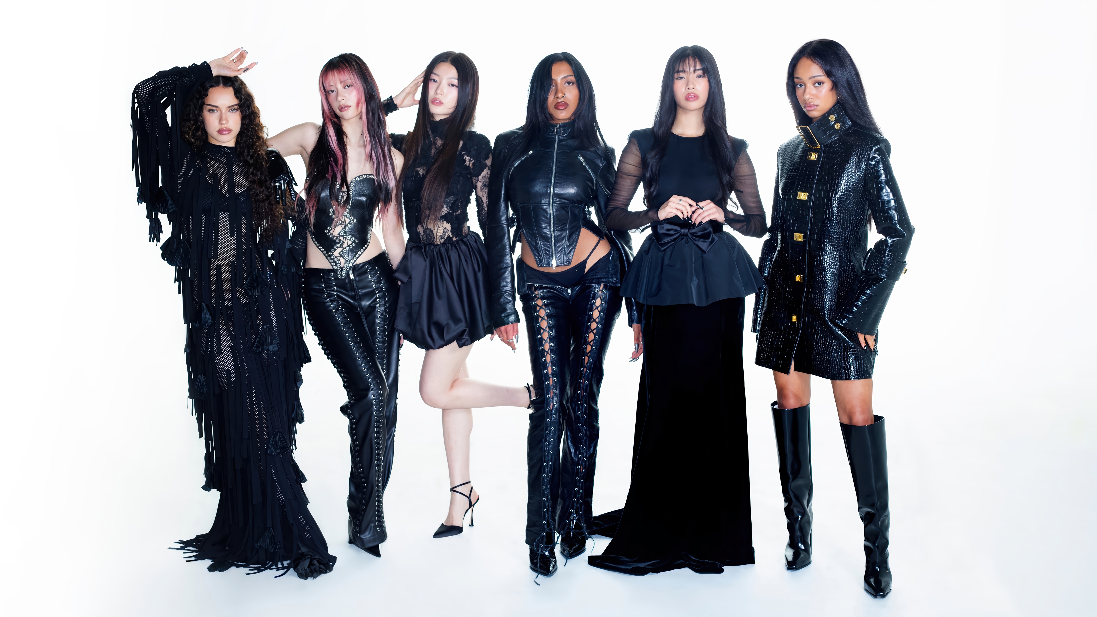 KATSEYE Members in Black Outfits 4K HD Wallpaper