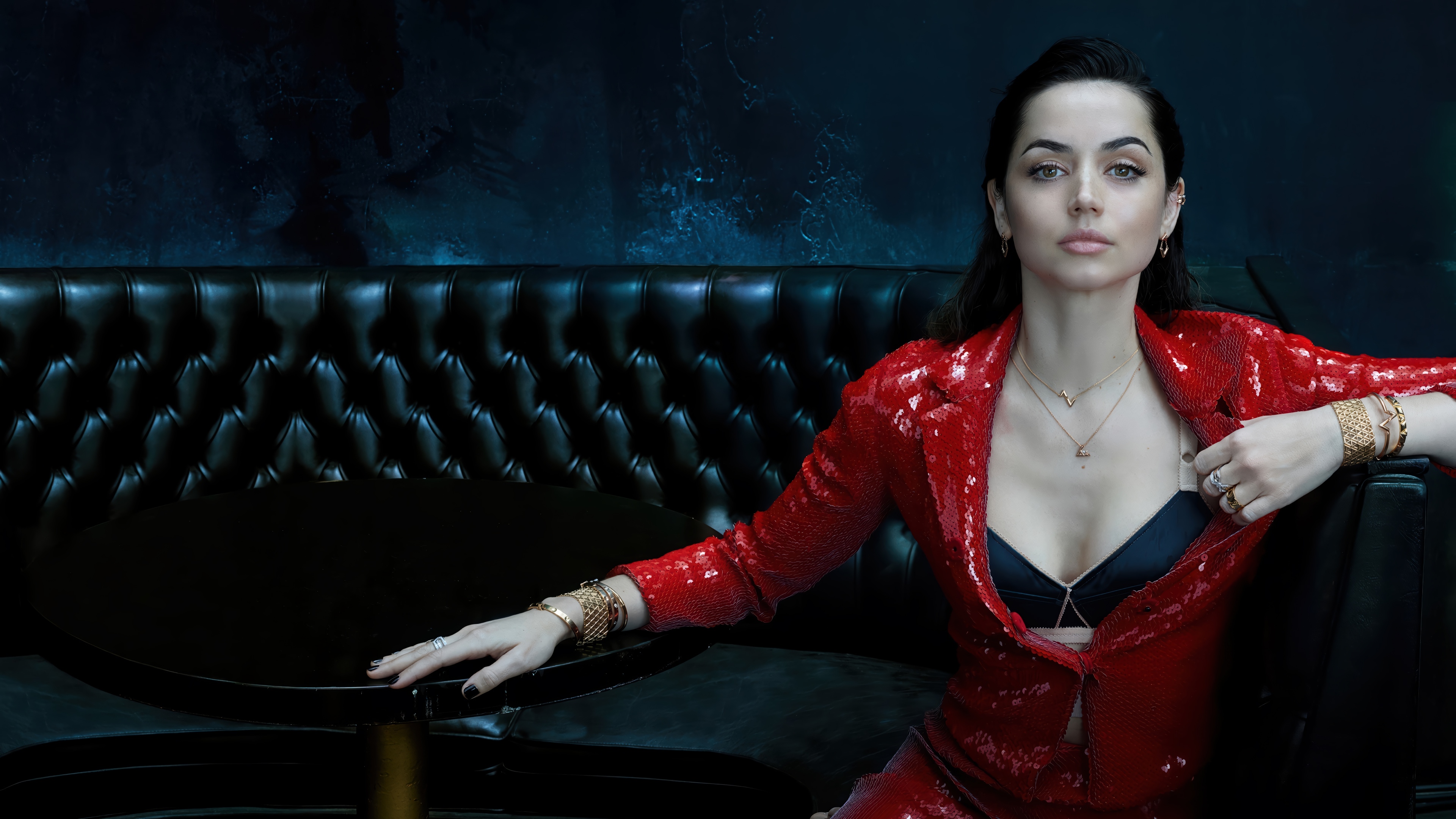 Ana de Armas in a red sequined jacket HD Wallpaper