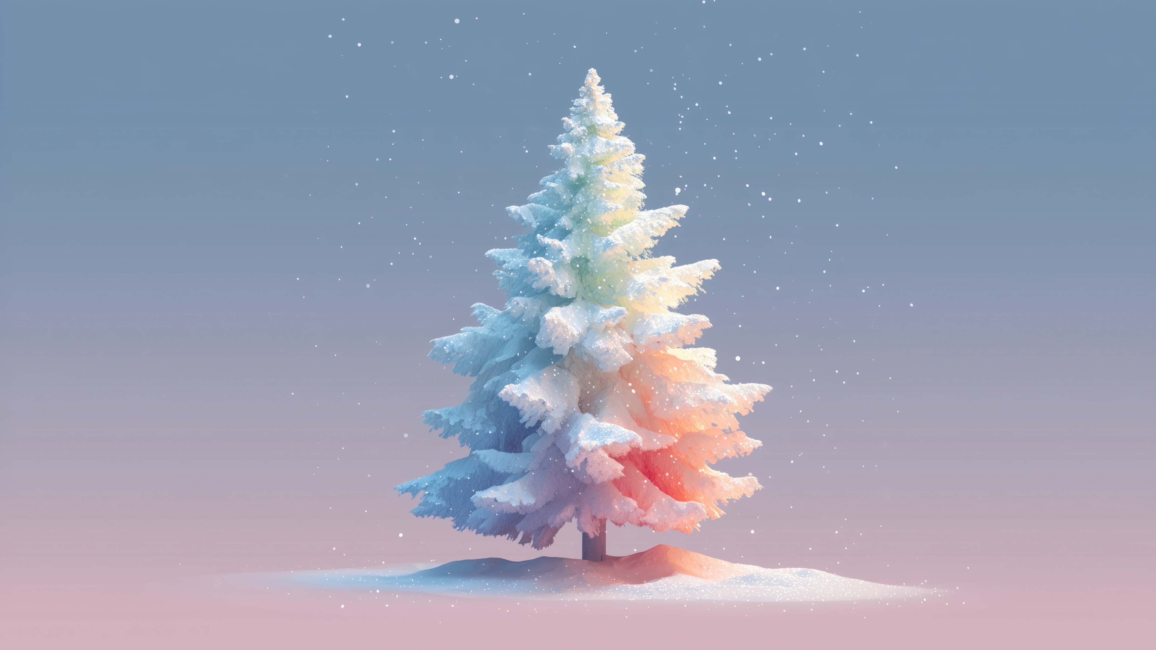 Snow-covered Christmas Tree in Winter Landscape 4K HD Wallpaper