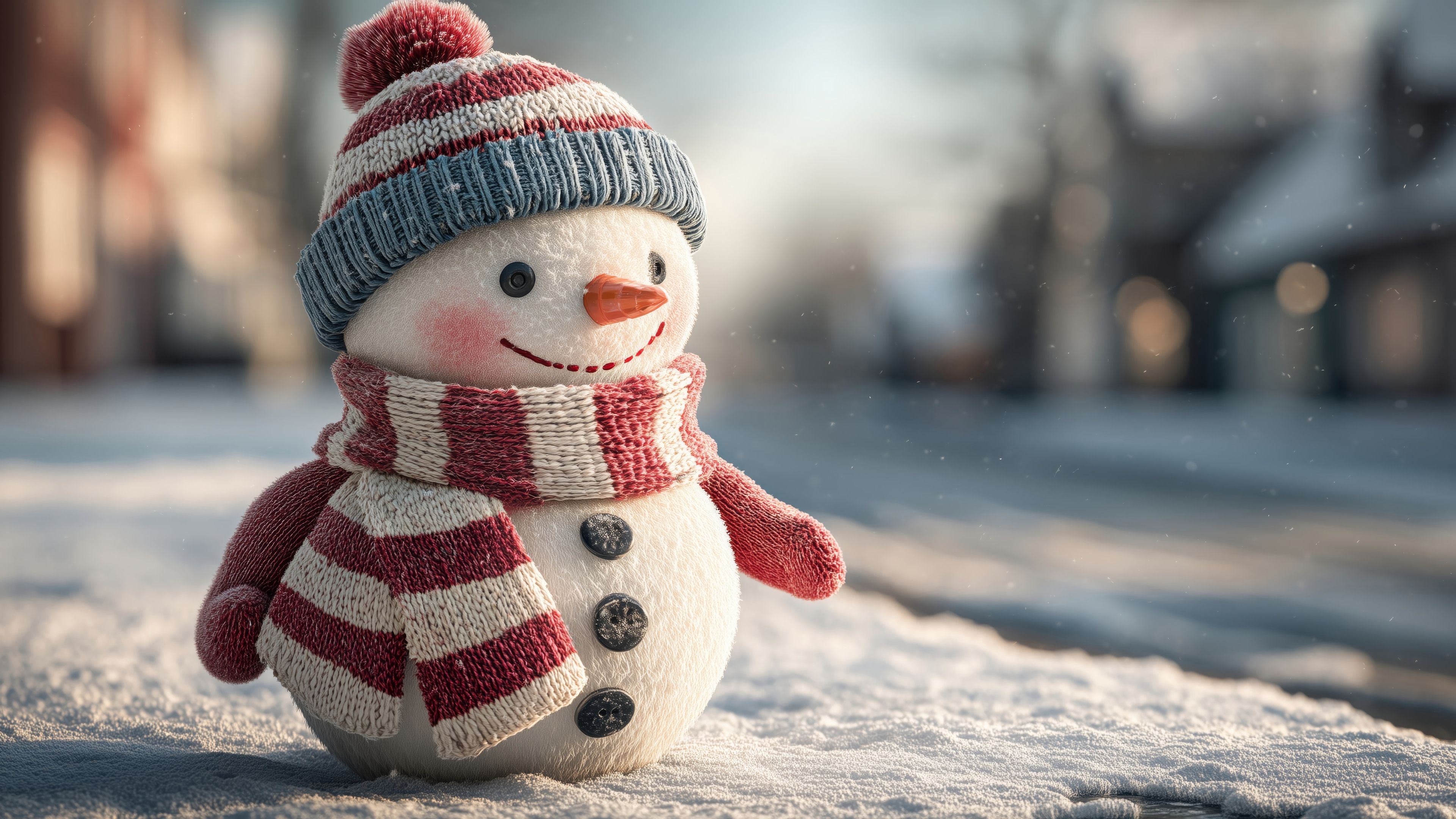 Cute Snowman in Winter with Scarf and Hat 4K HD Wallpaper