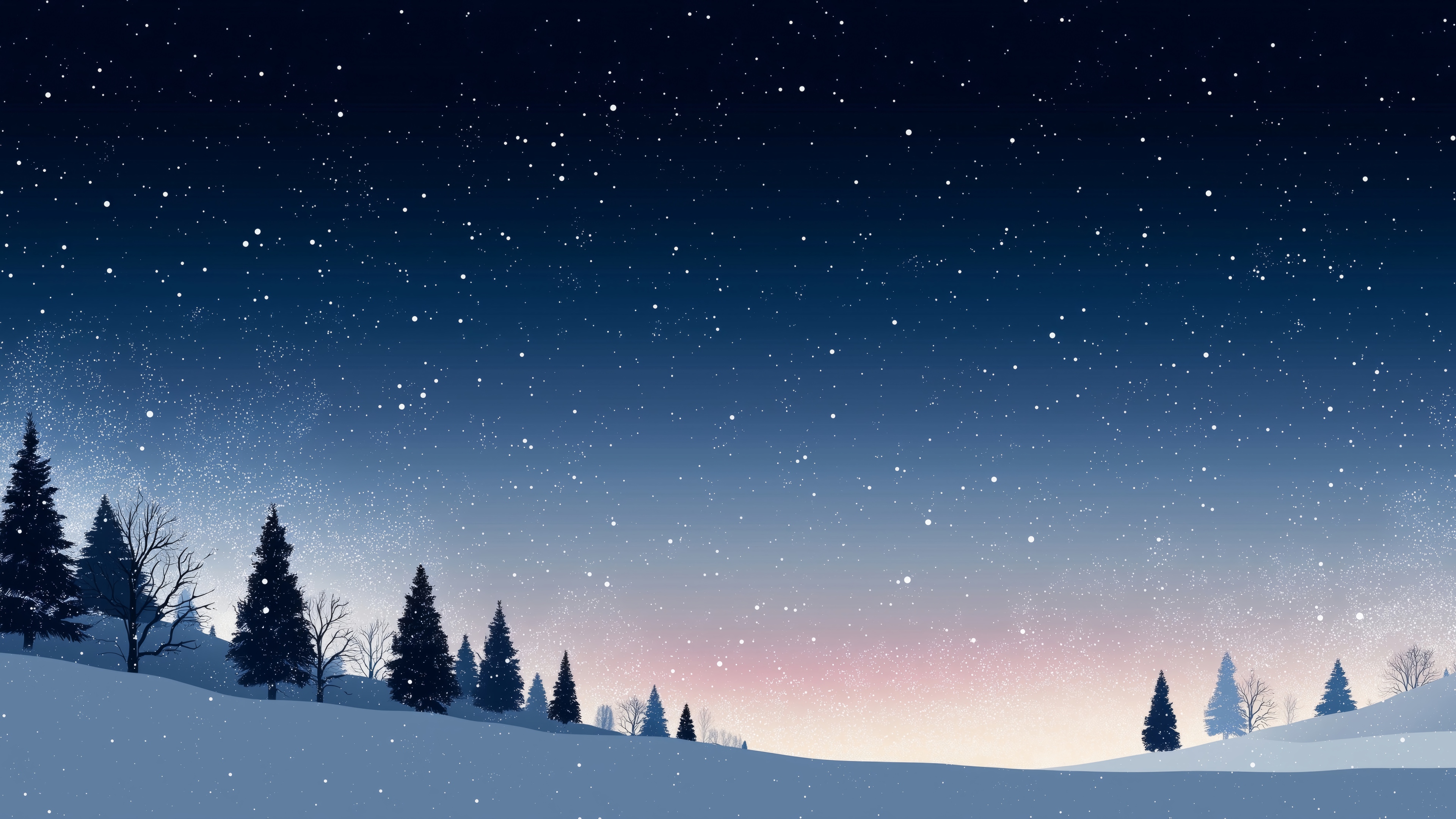 Winter Night Sky Over Snowy Landscape HD Wallpaper