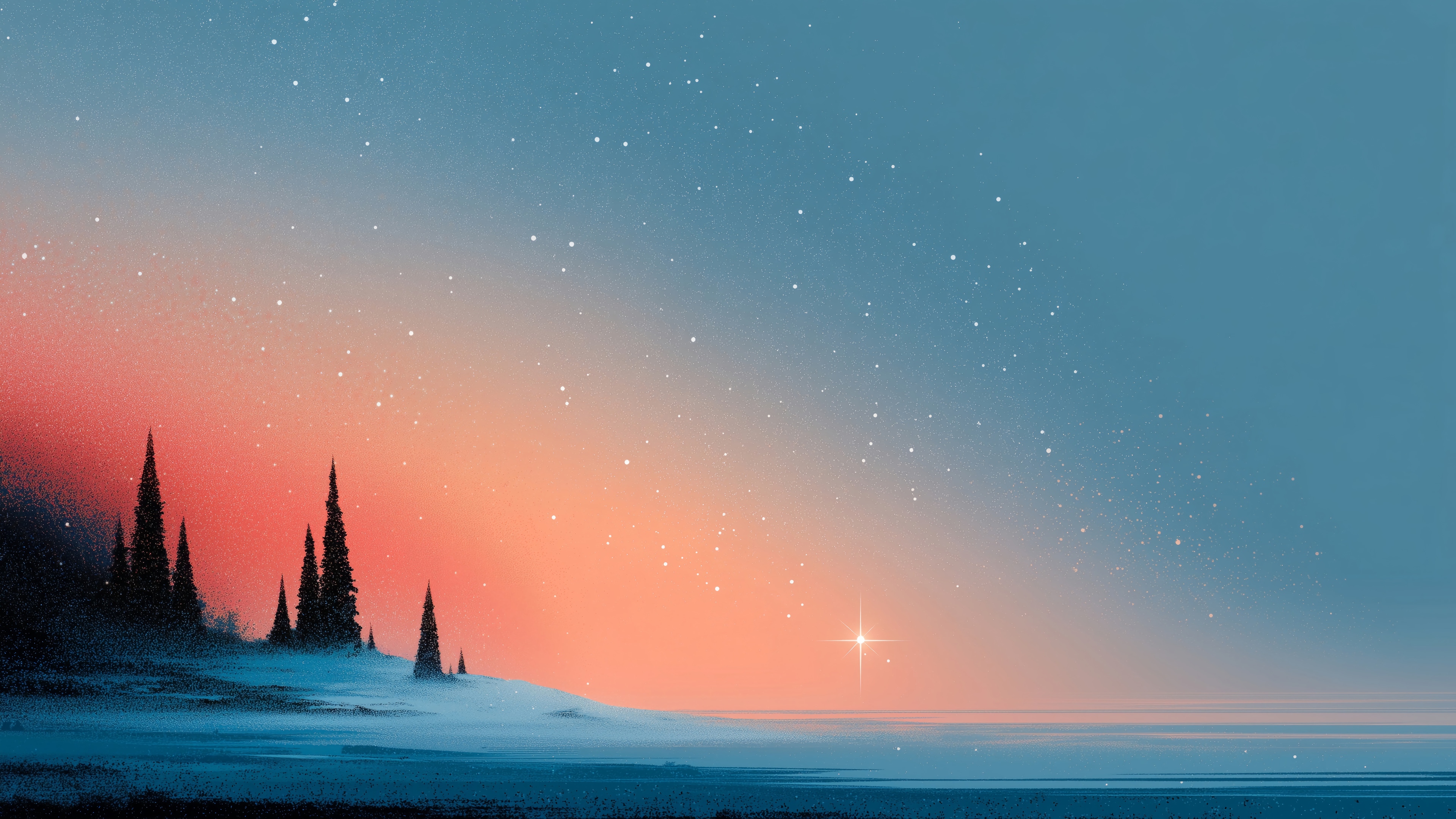 North Star over a winter night landscape HD Wallpaper