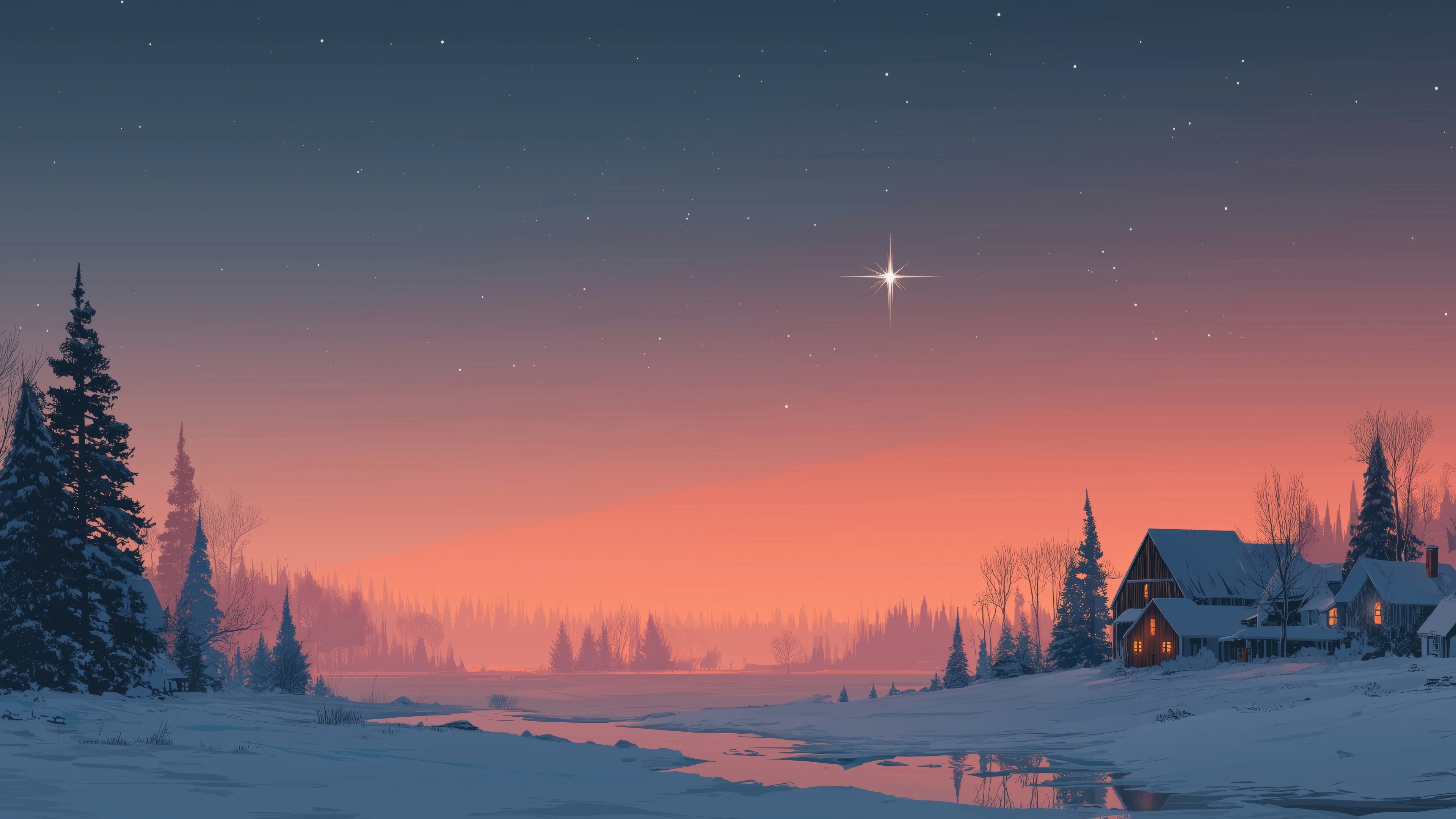 Bethlehem Star over a Winter Village HD Wallpaper