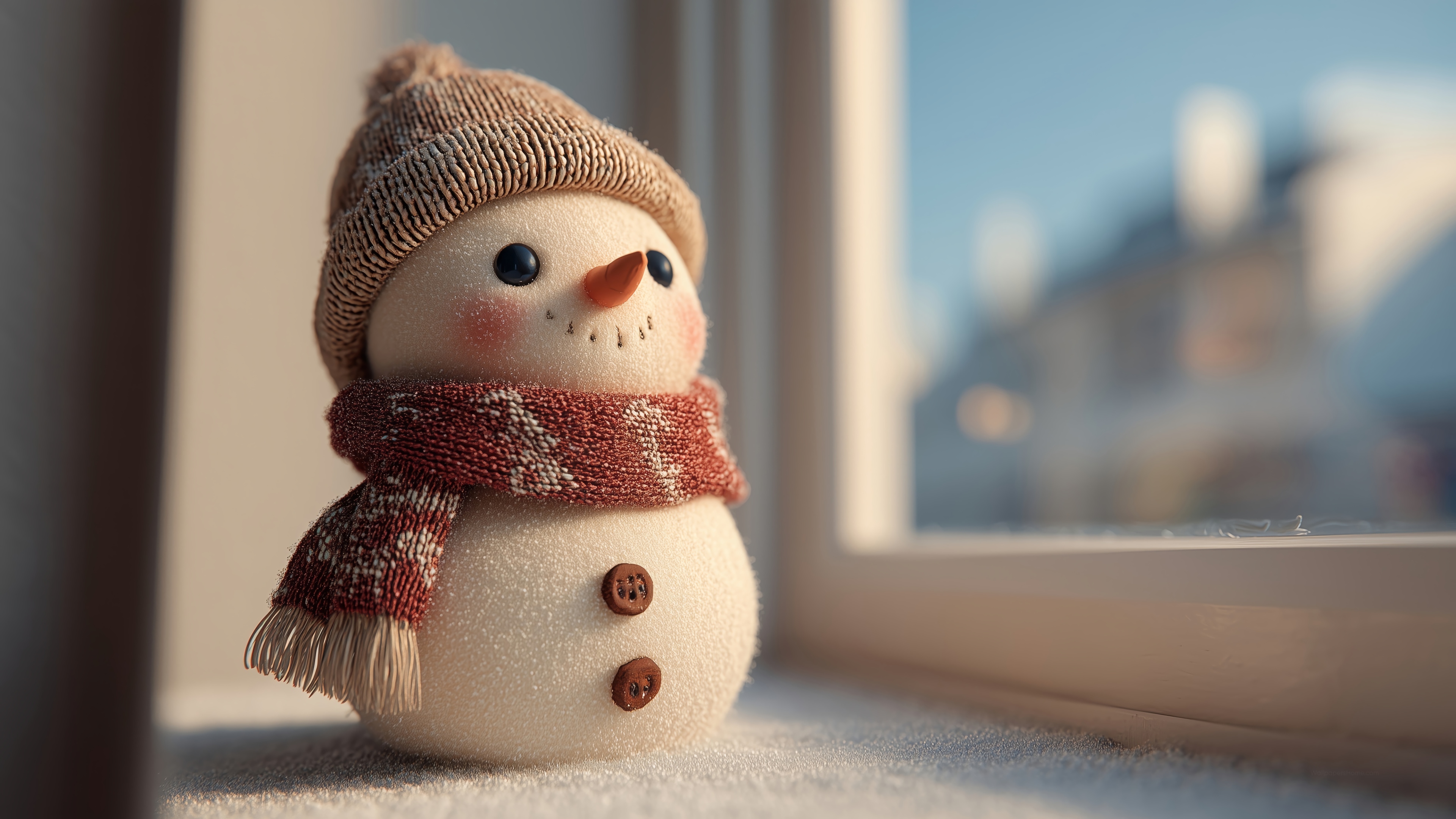 Cute Snowman with Hat and Scarf 4K HD Wallpaper