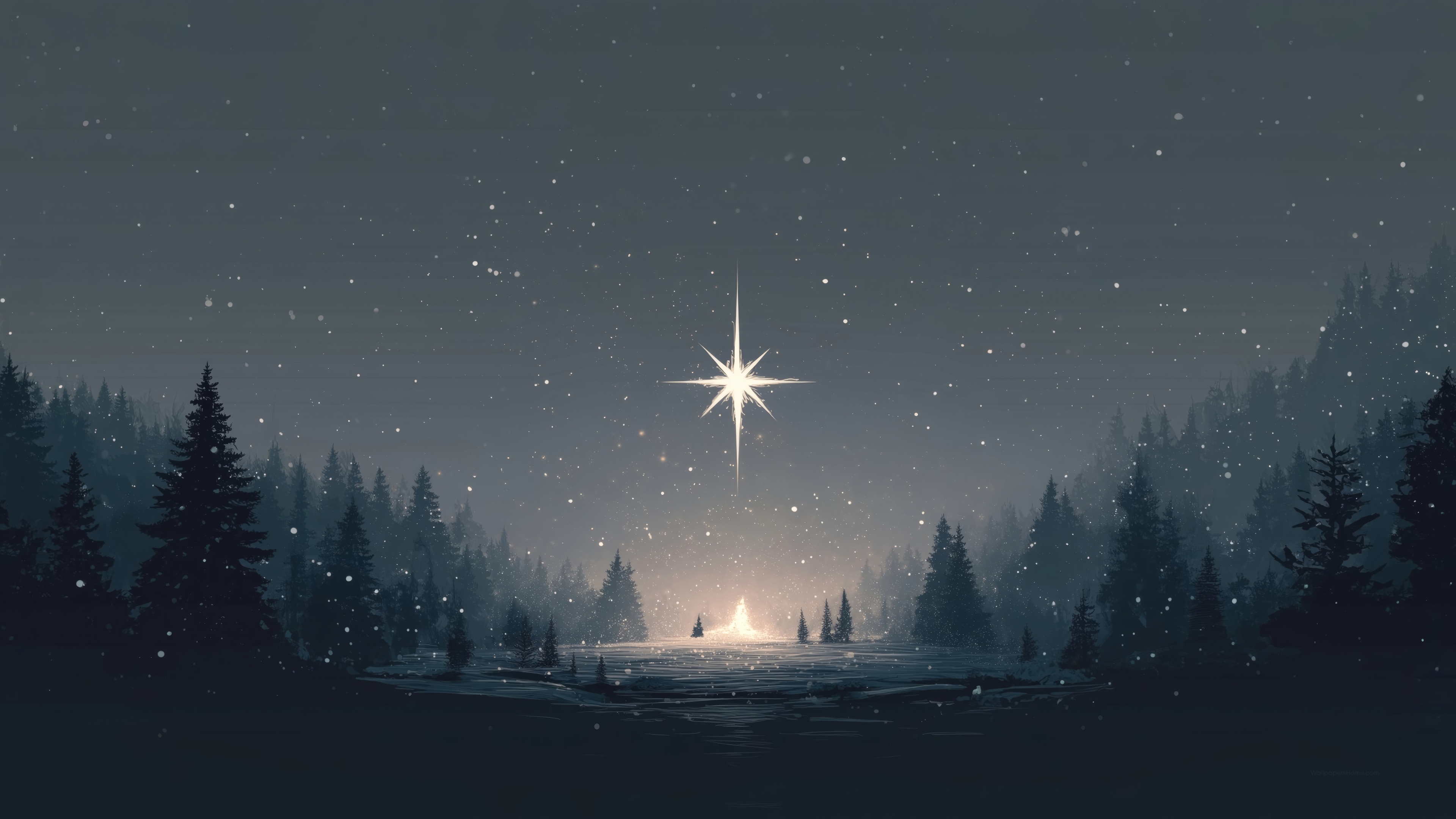 Bethlehem Star over a Winter Forest 4K HD Wallpaper