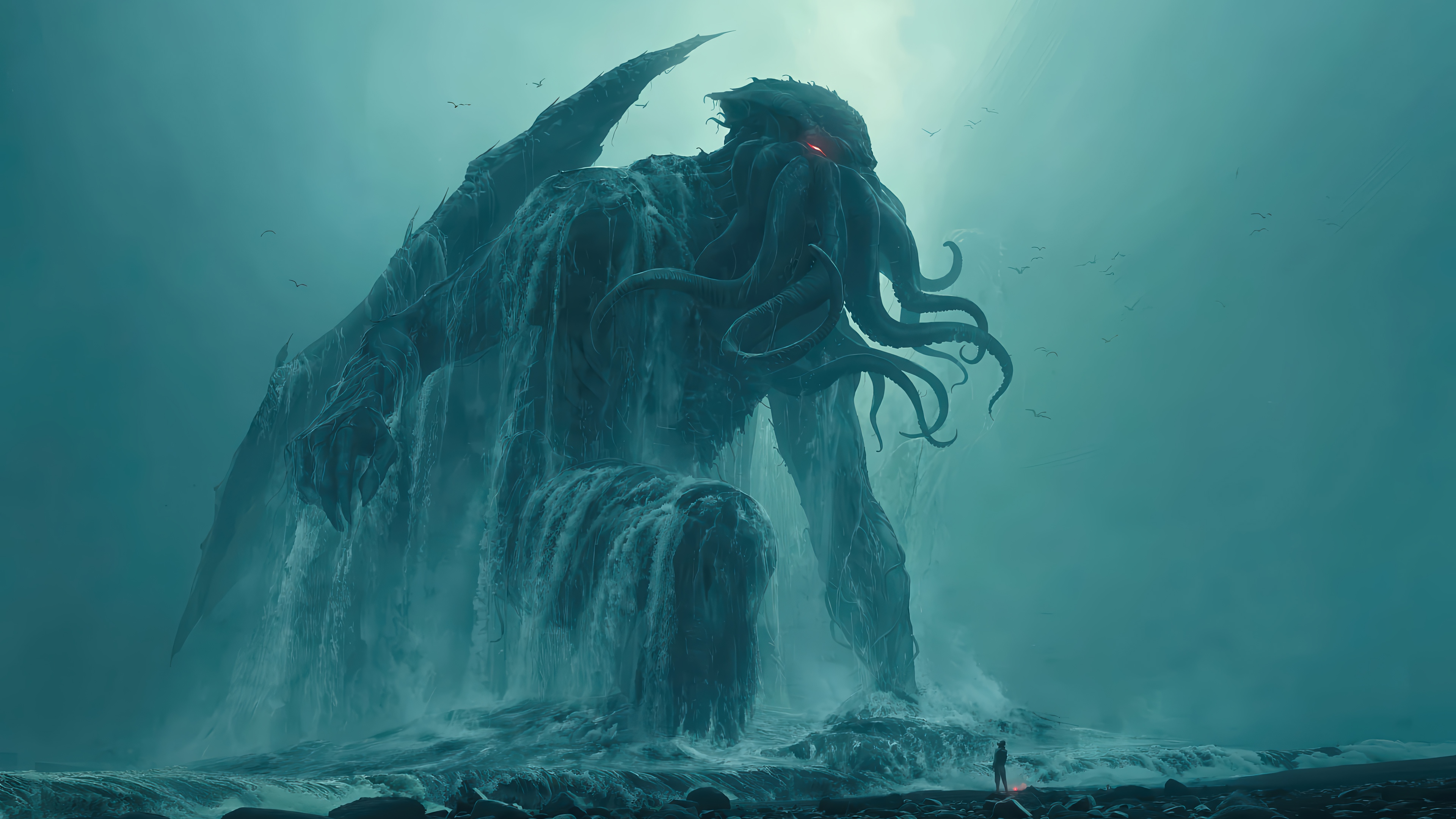 Cthulhu Monster emerging from the ocean 4K HD Wallpaper