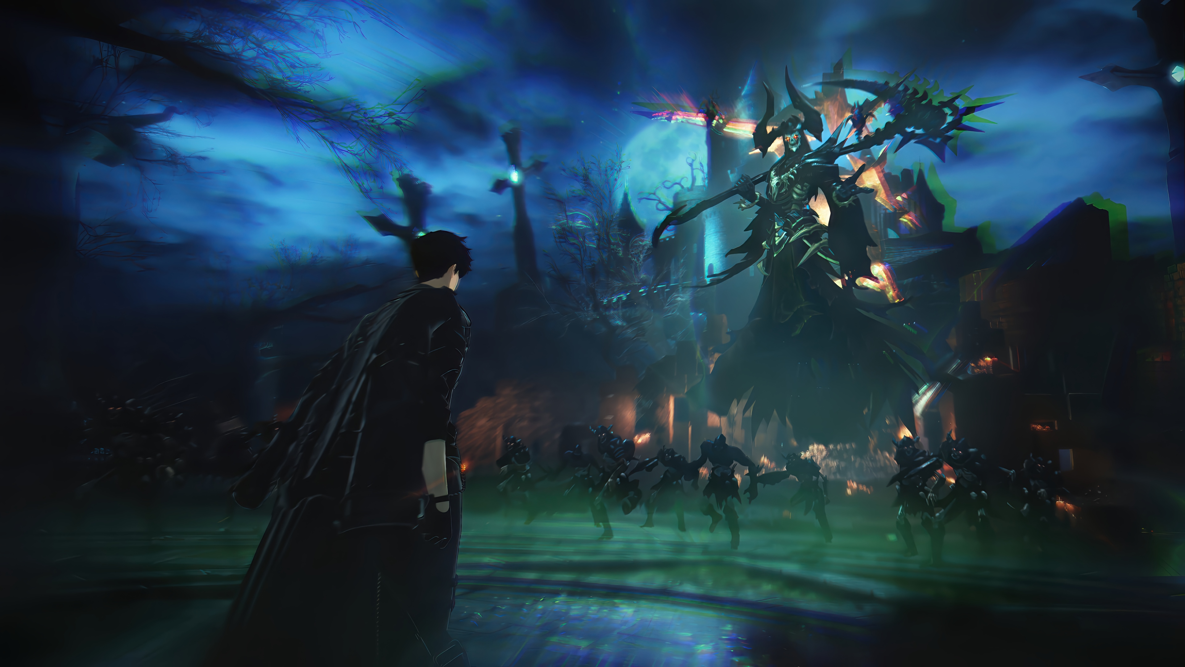 Sung Jin-Woo faces a giant demon in Solo Leveling: ARISE 4K HD Wallpaper