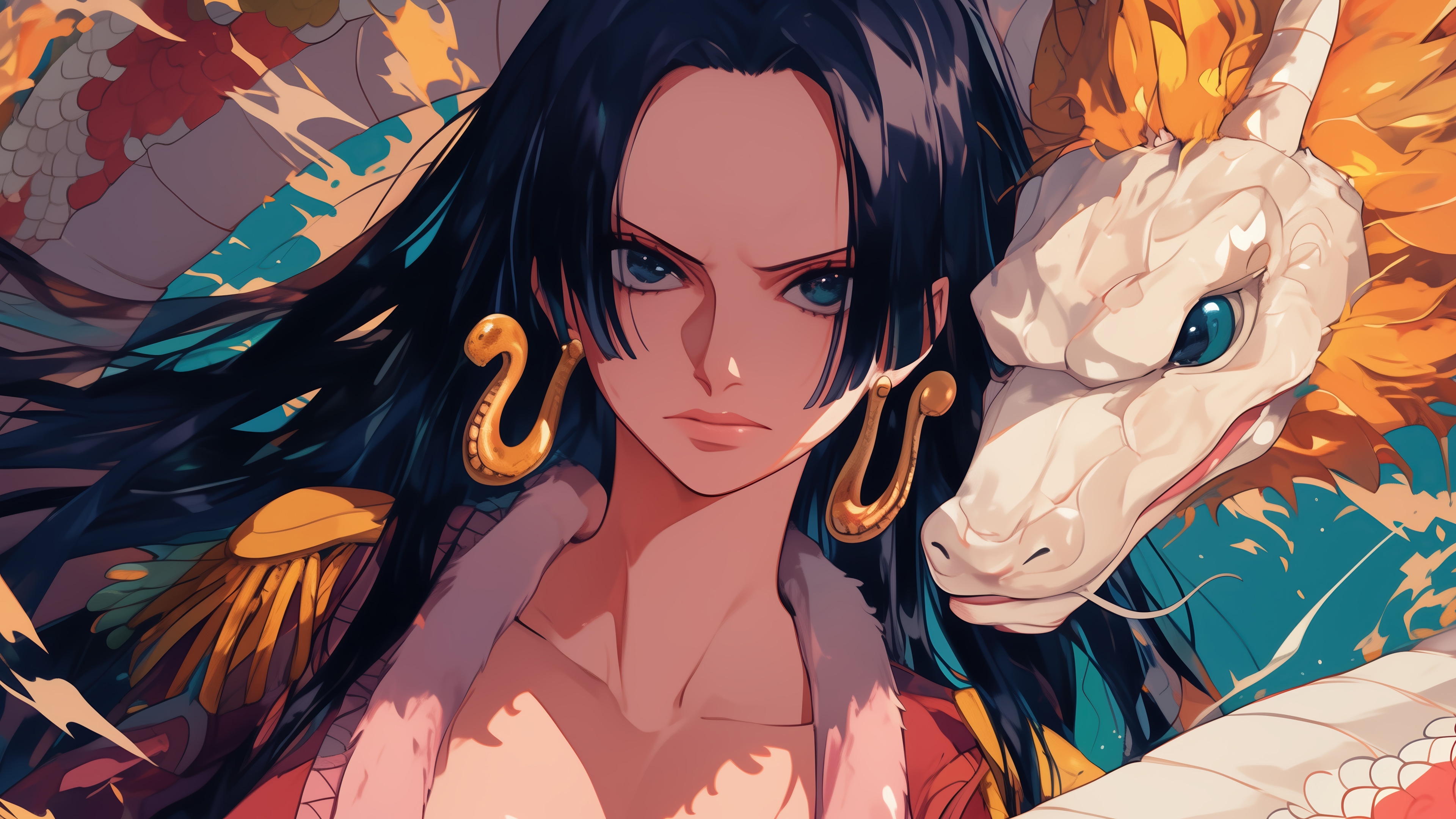 Boa Hancock and a white dragon in One Piece 4K HD Wallpaper