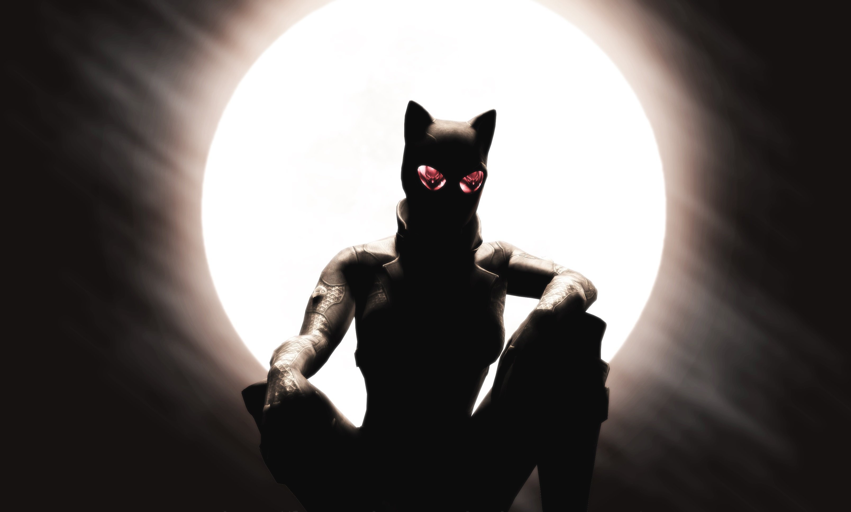 Catwoman in front of a large moon HD Wallpaper