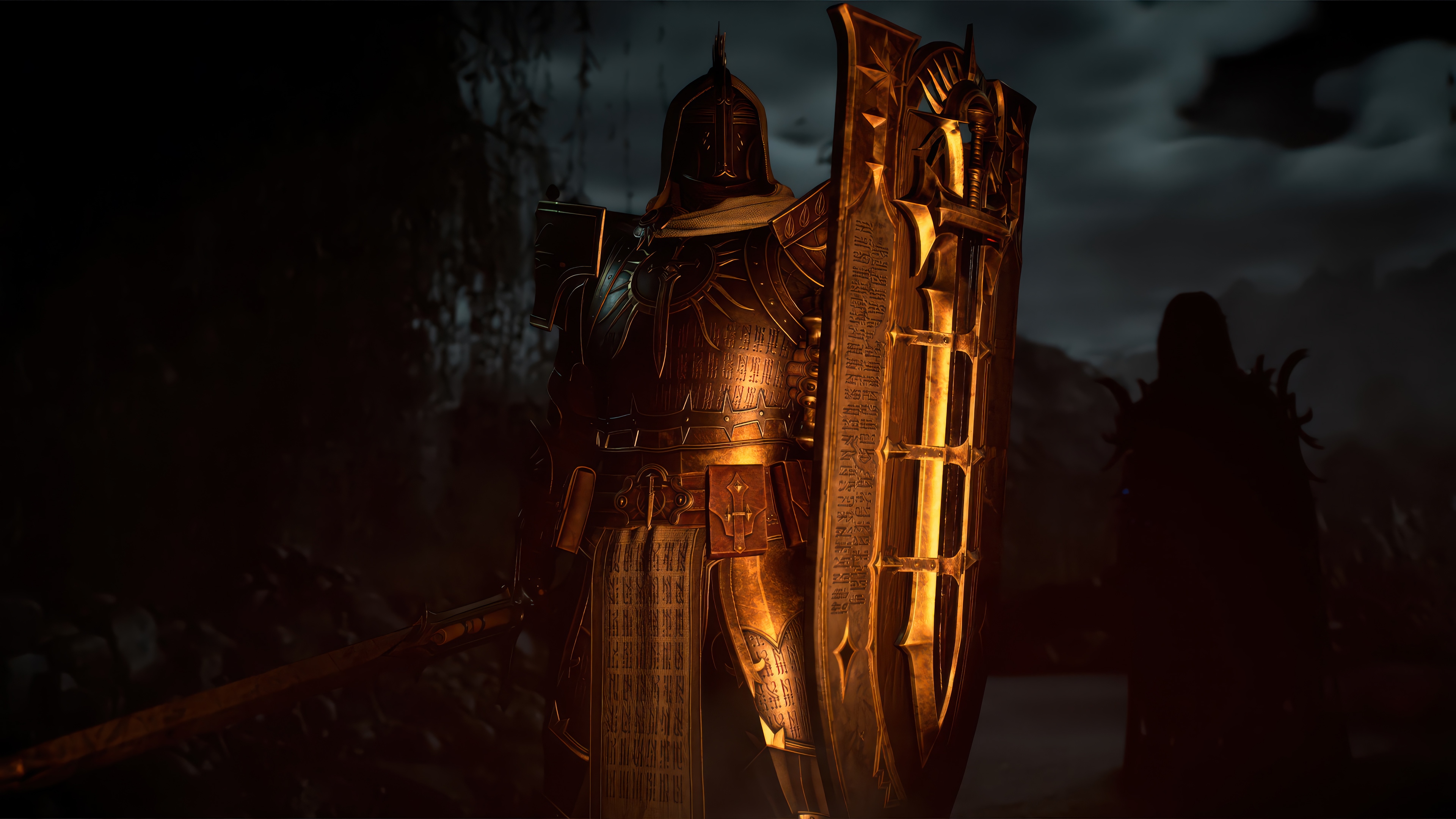 Diablo IV Paladin in Golden Armor with Shield HD Wallpaper