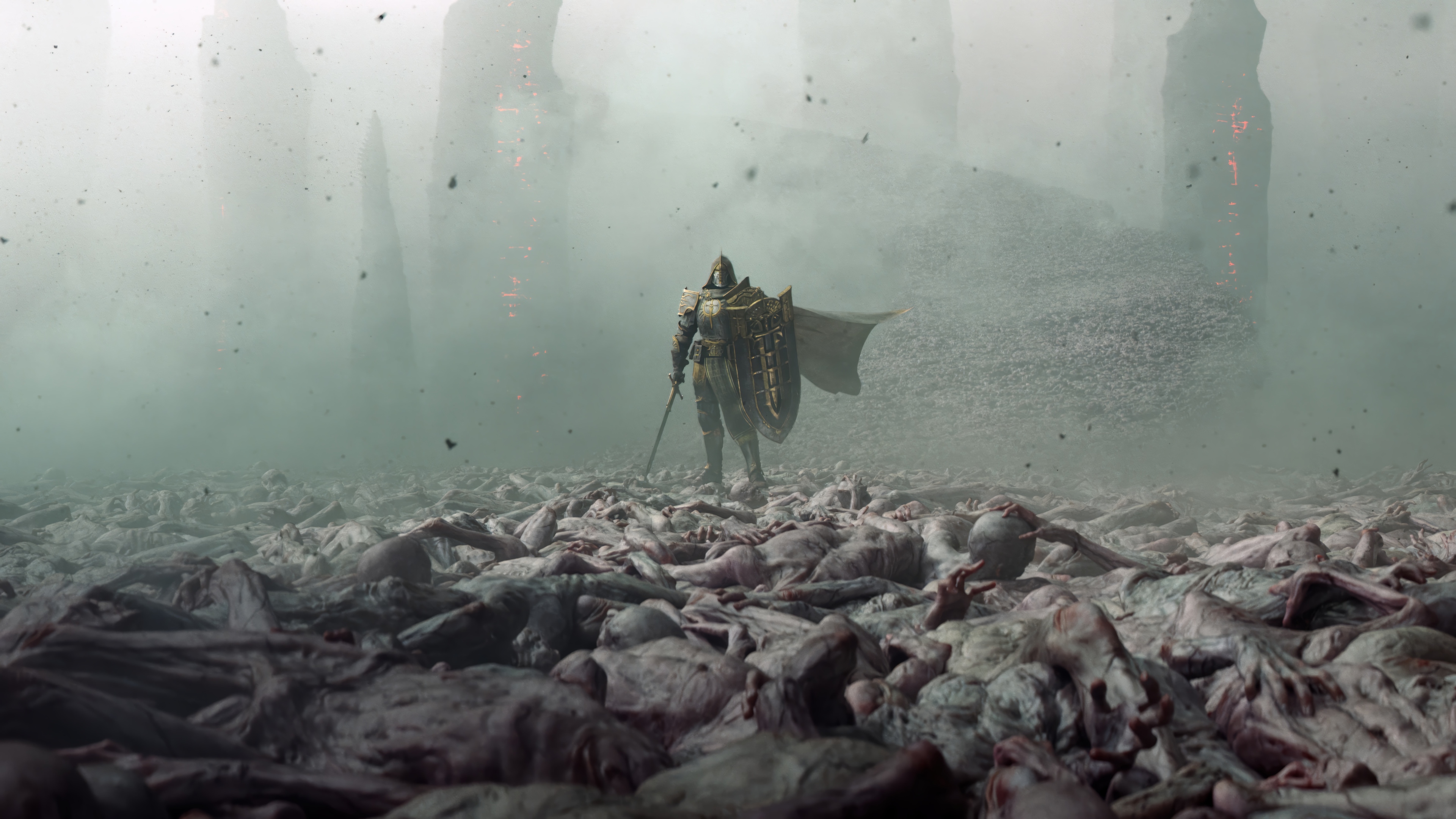 Diablo IV Paladin in a field of bodies 4K HD Wallpaper