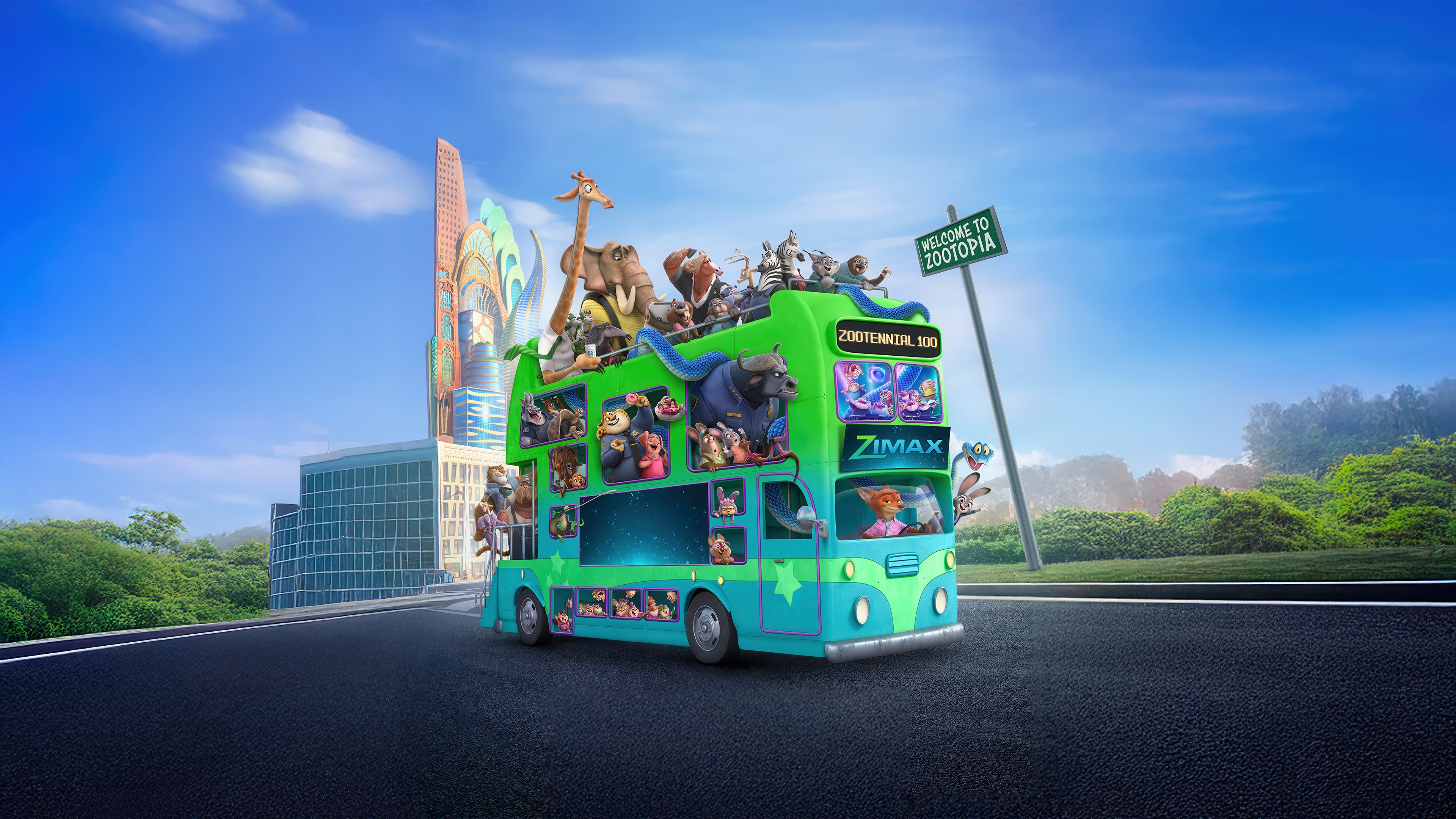 Zootopia 4K Bus with Characters HD Wallpaper
