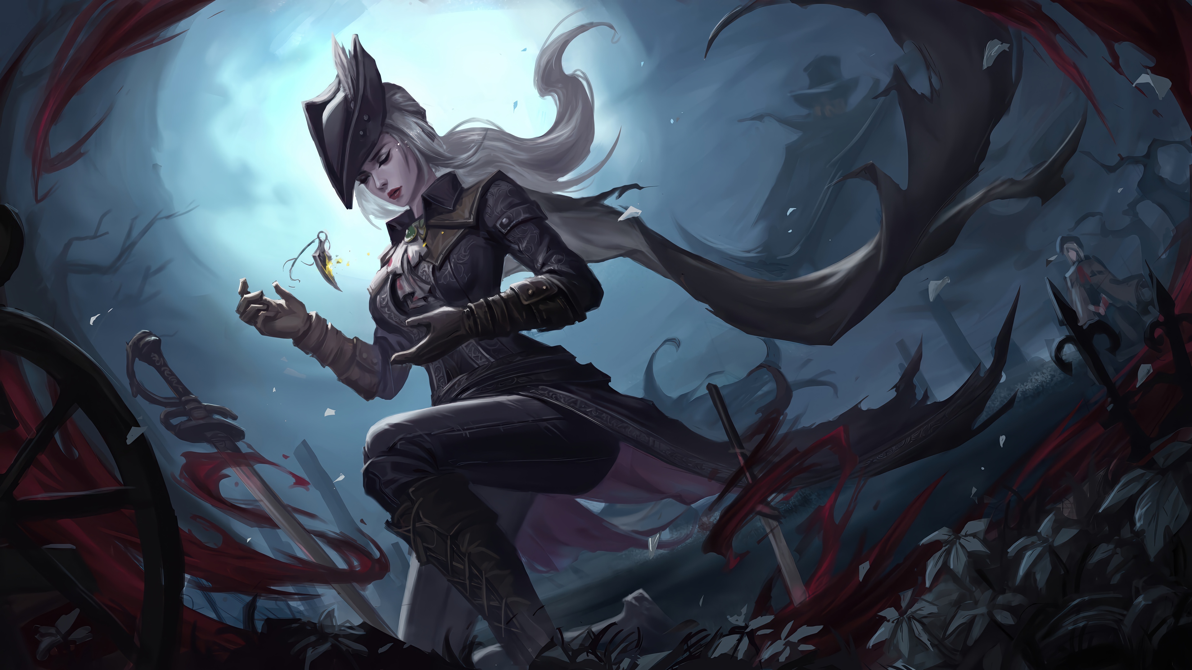 Bloodborne 4K: Lady Maria examines a small object HD Wallpaper