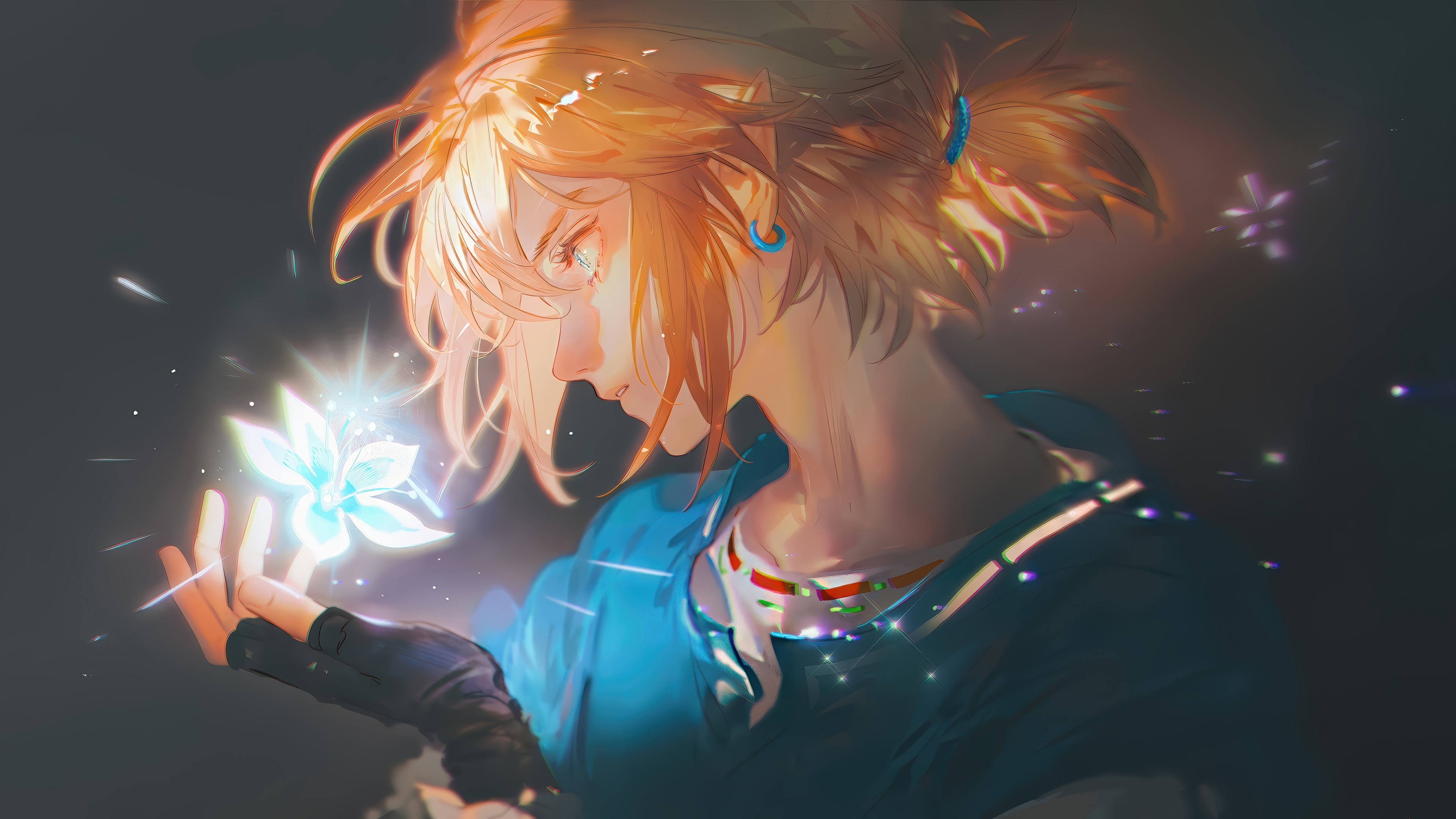 Link from The Legend of Zelda holding a glowing flower HD Wallpaper