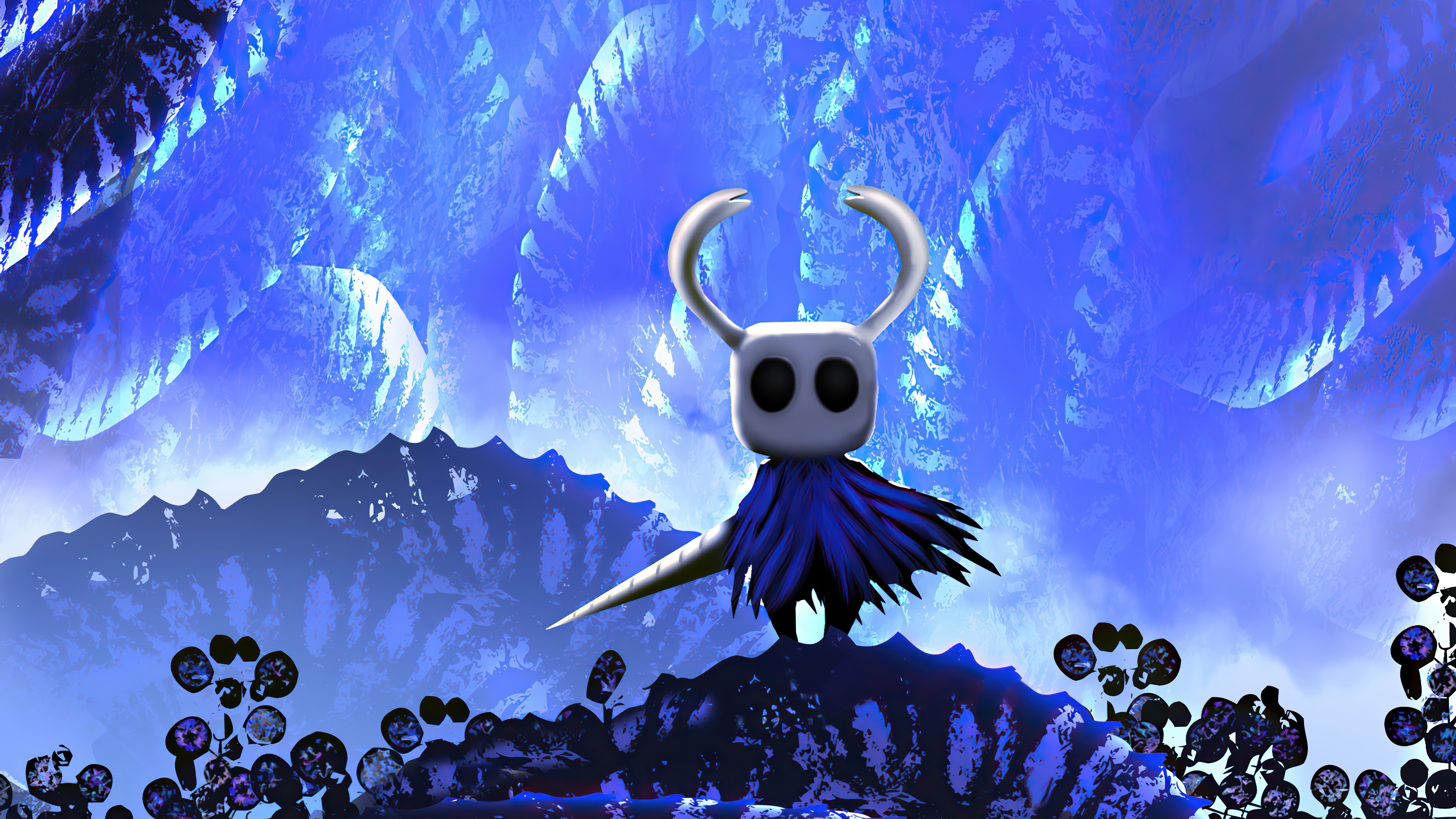 Hollow Knight character in a blue, icy landscape HD Wallpaper