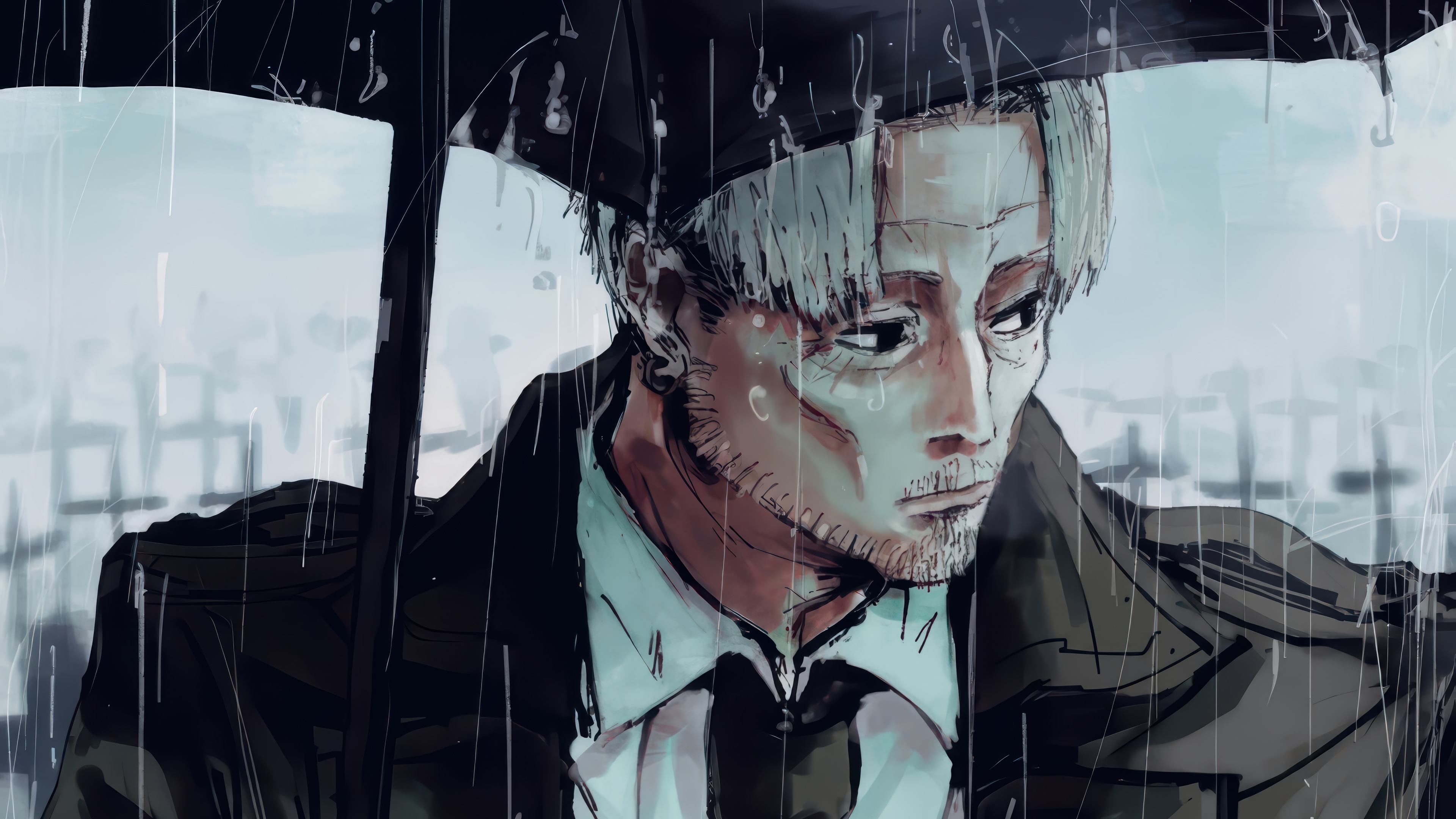 Kishibe from Chainsaw Man in the rain HD Wallpaper