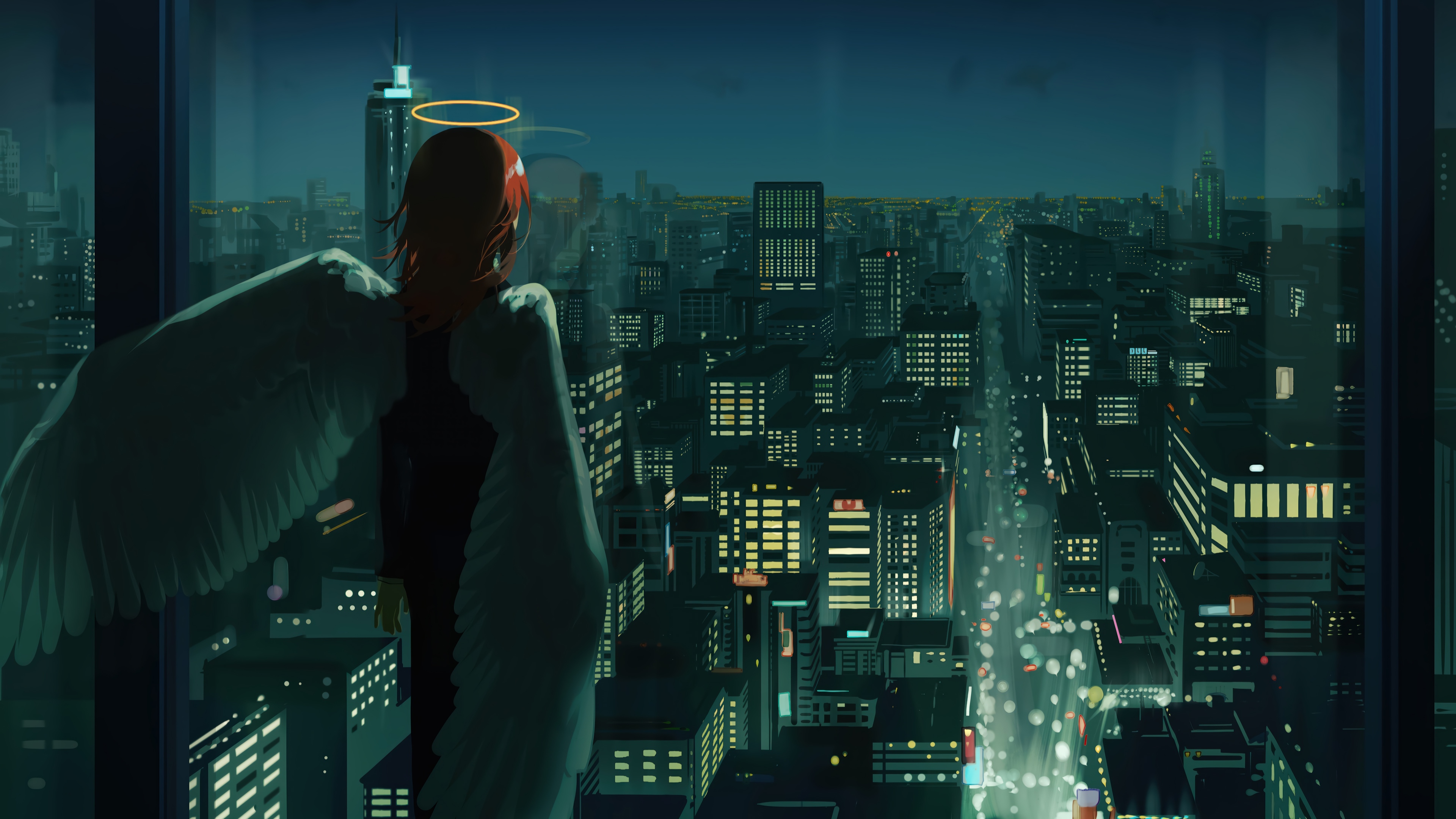 Angel Devil from Chainsaw Man overlooking a city HD Wallpaper