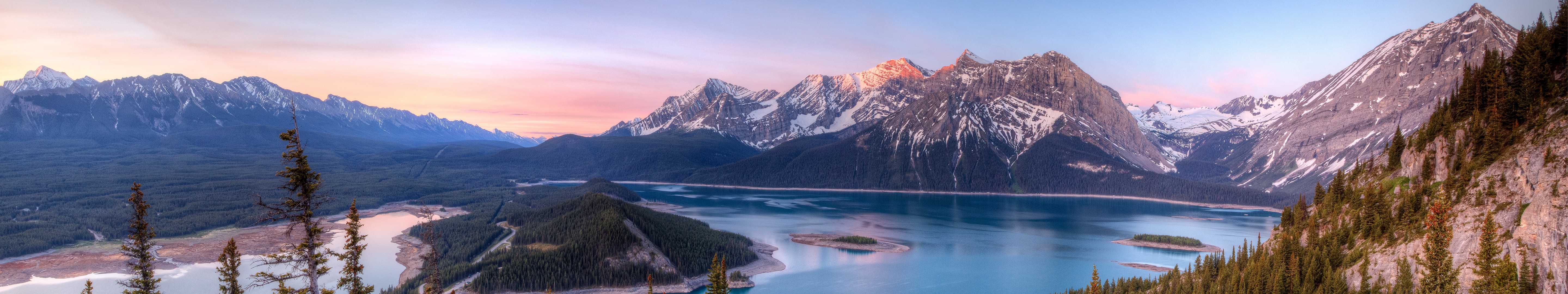 Panoramic view of Mount Sarrail and a lake at sunrise HD Wallpaper
