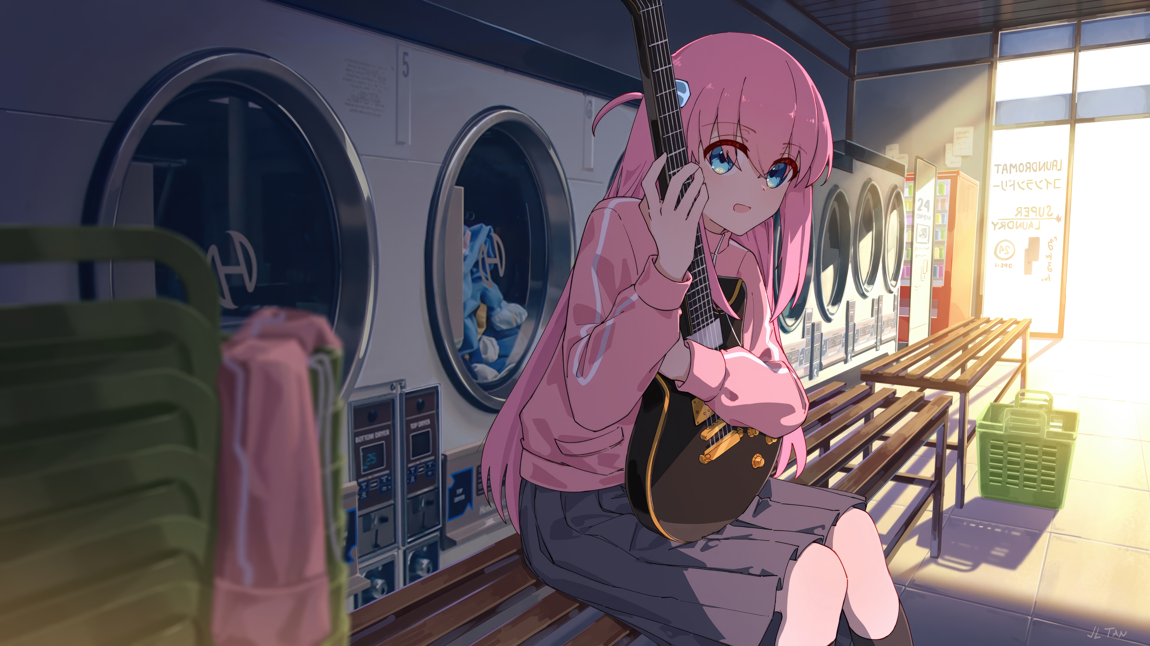 Hitori Gotoh with Guitar in Laundry Room 4K HD Wallpaper
